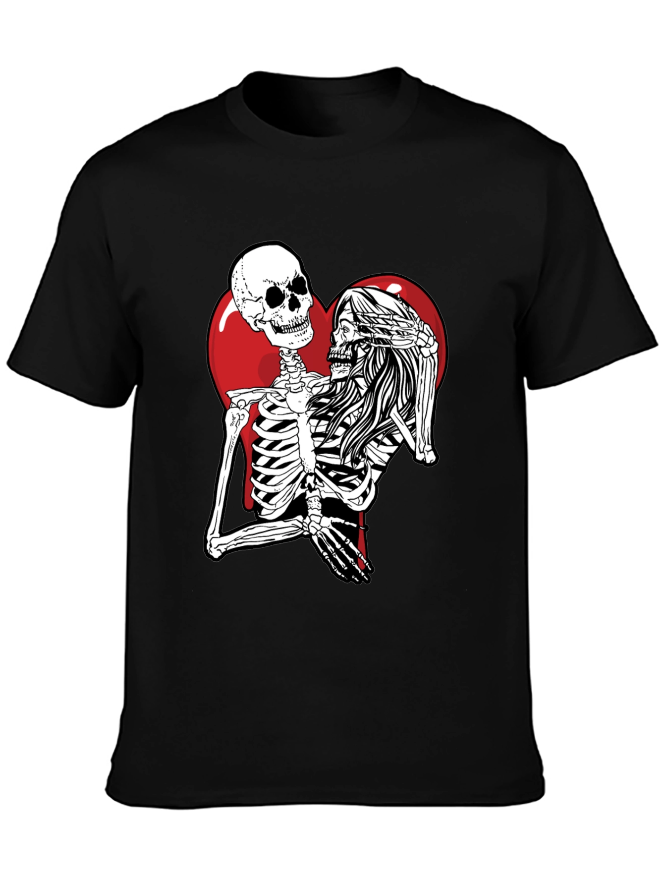 Black Skeleton Love Black T-Shirt - Unique Graphic Tee view 3