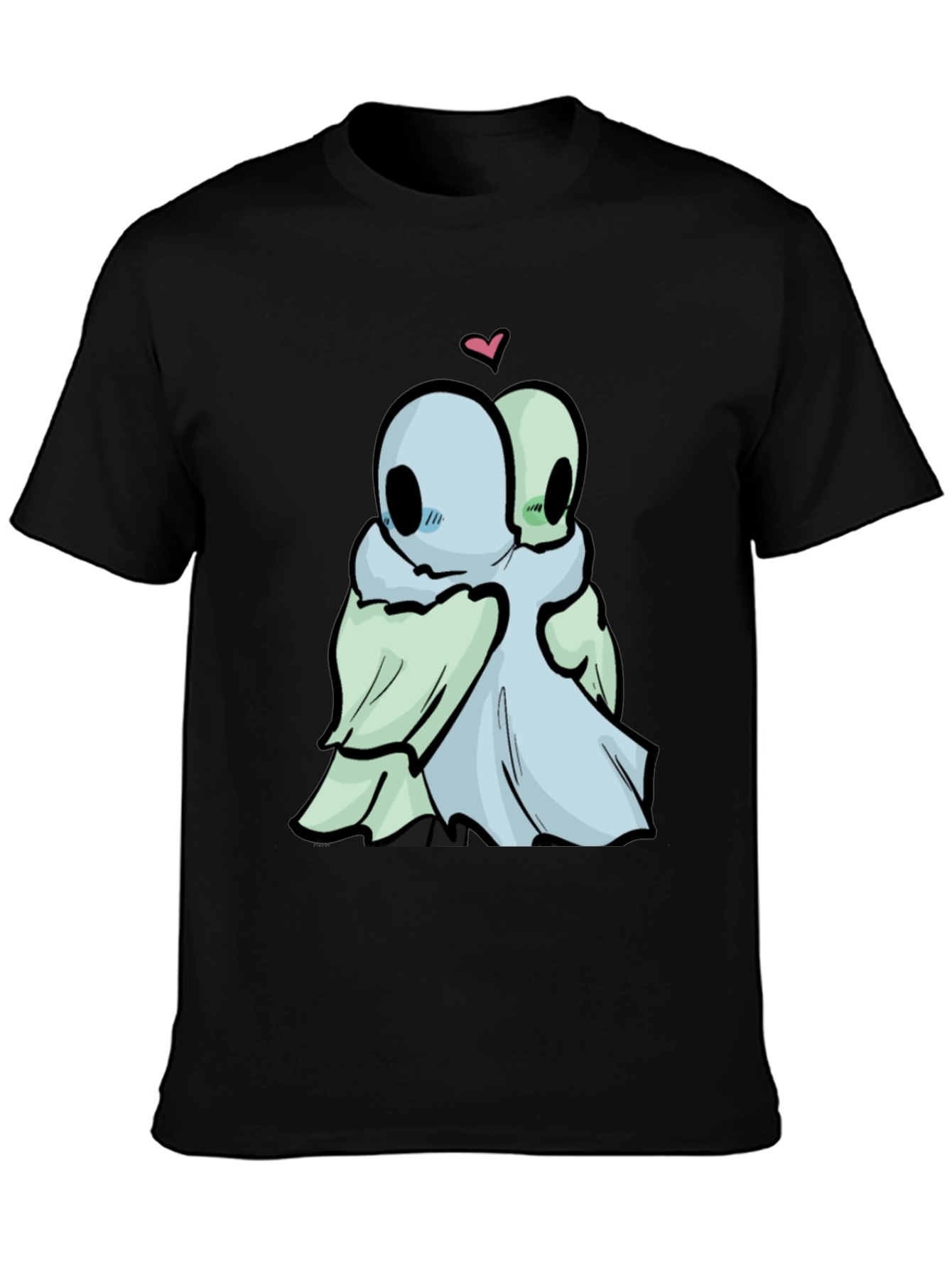 Black Cute Ghost Hug T-Shirt - Black Cotton Tee view 3