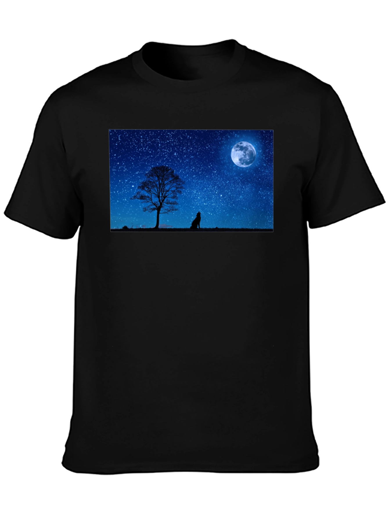 Black Wolf Howling at Moon T-Shirt - Night Sky Tee view 3