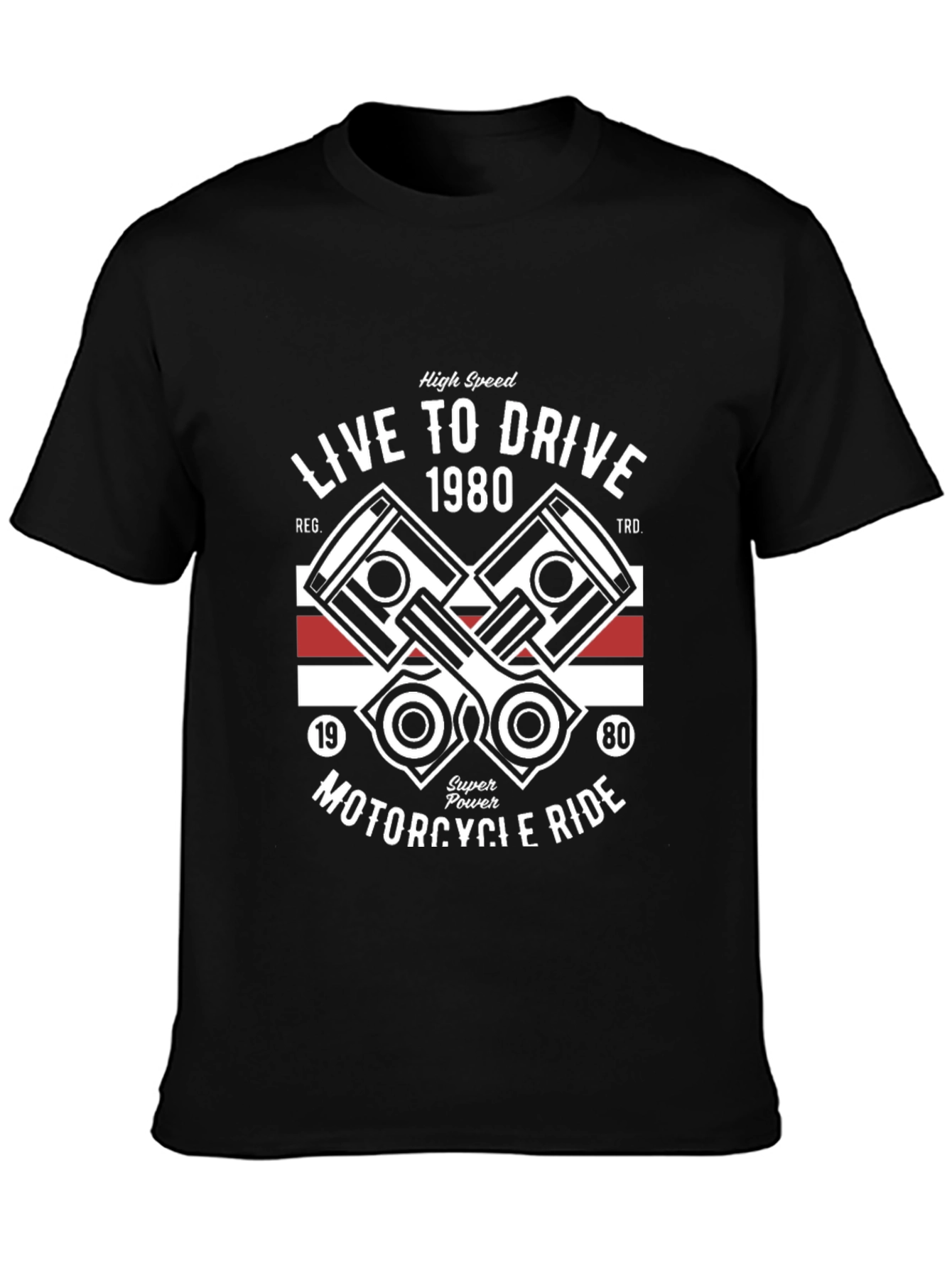 Black Live to Drive 1980 Motorcycle T-Shirt view 3