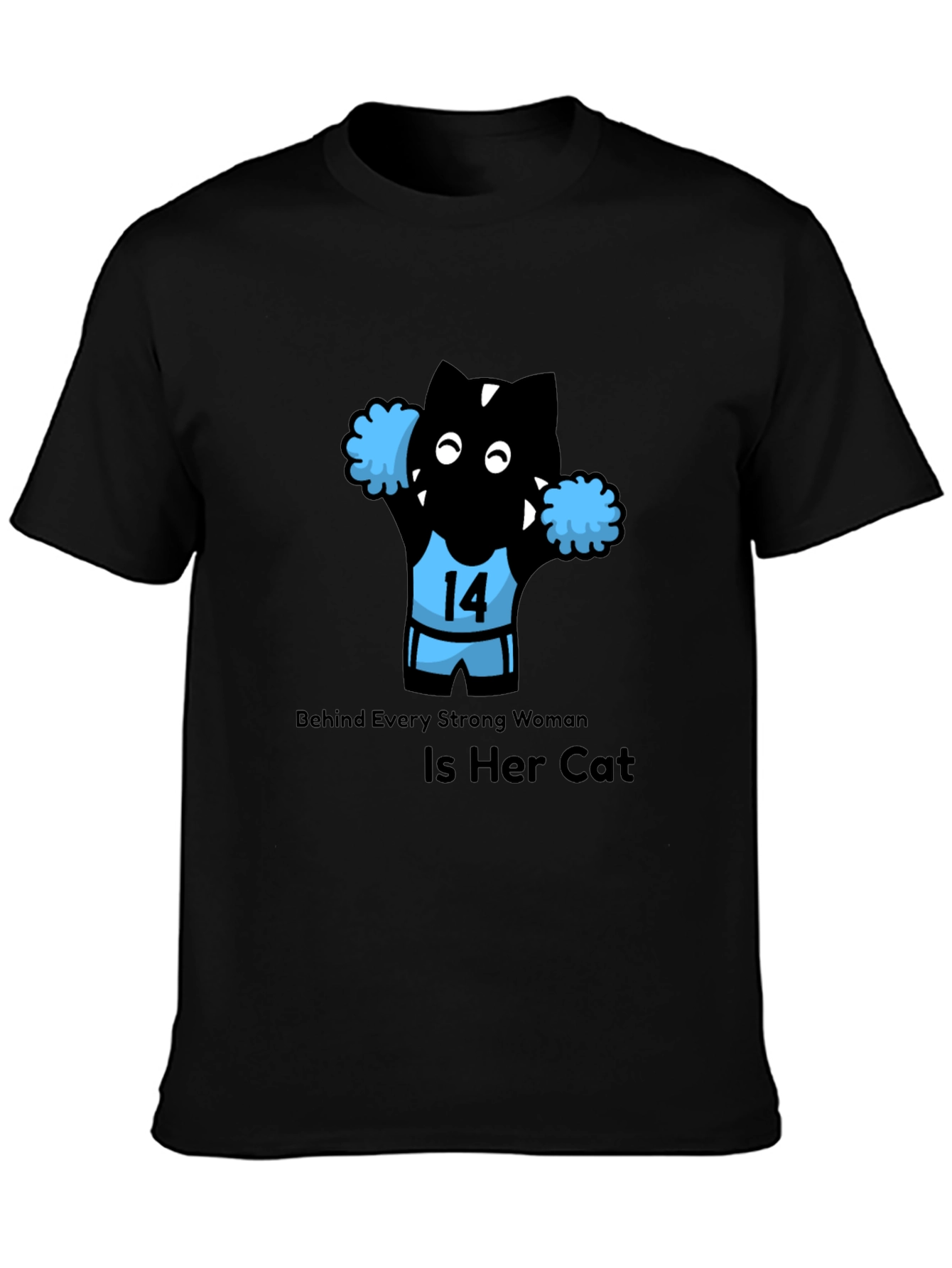 Black Funny Cat Cheerleader T-Shirt - Strong Women Support Cats! view 3