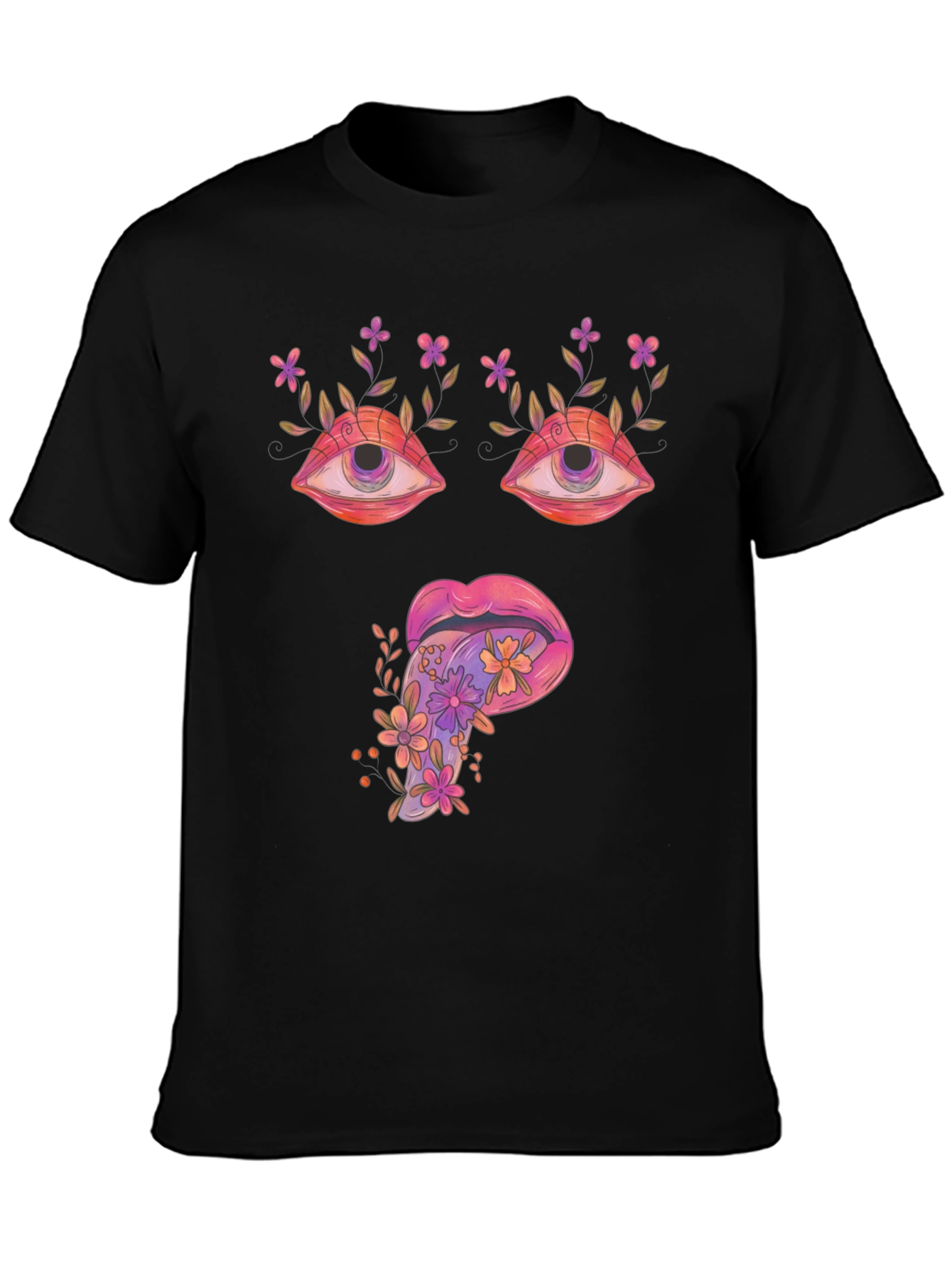 Black Psychedelic Eyes & Tongue Graphic T-Shirt - Black view 3