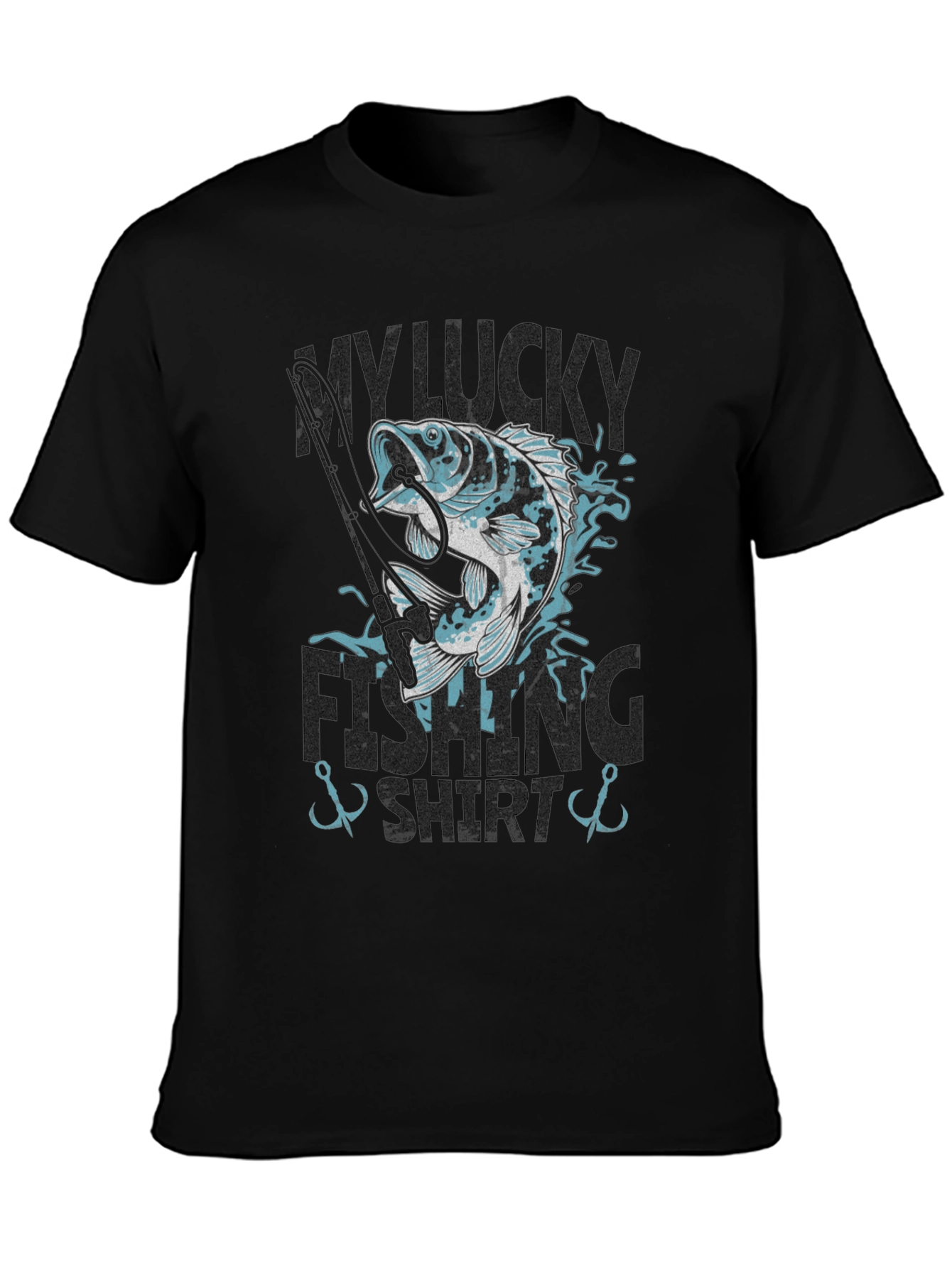 Black My Lucky Fishing Shirt - Graphic Tee for Anglers view 3