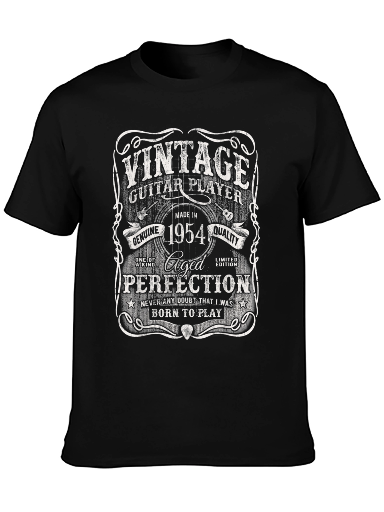 Black Vintage 1954 Guitar Player T-Shirt view 3