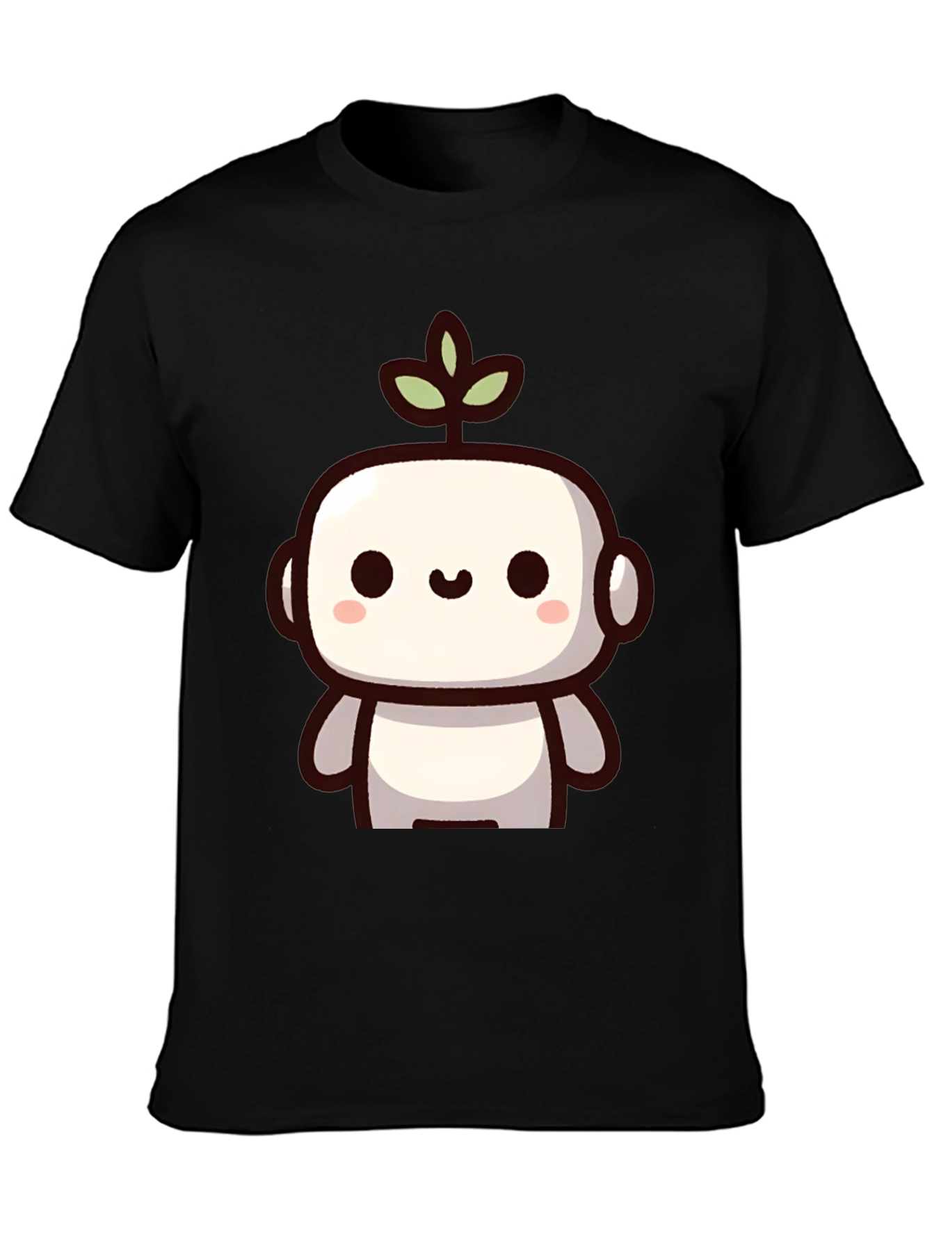 Black Cute Robot Plant Graphic T-Shirt view 3