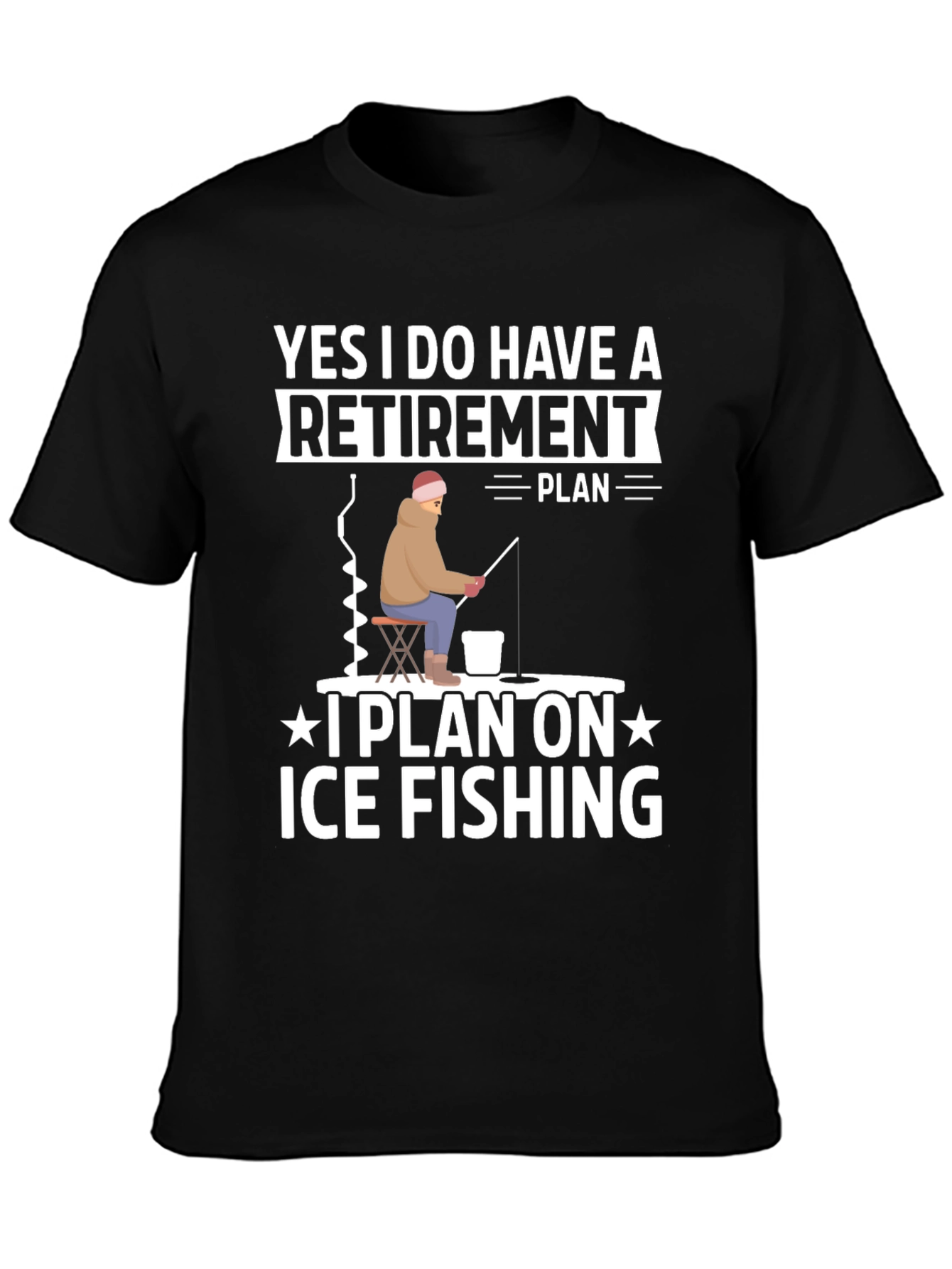 Black Retirement Plan Ice Fishing Graphic Tee view 3