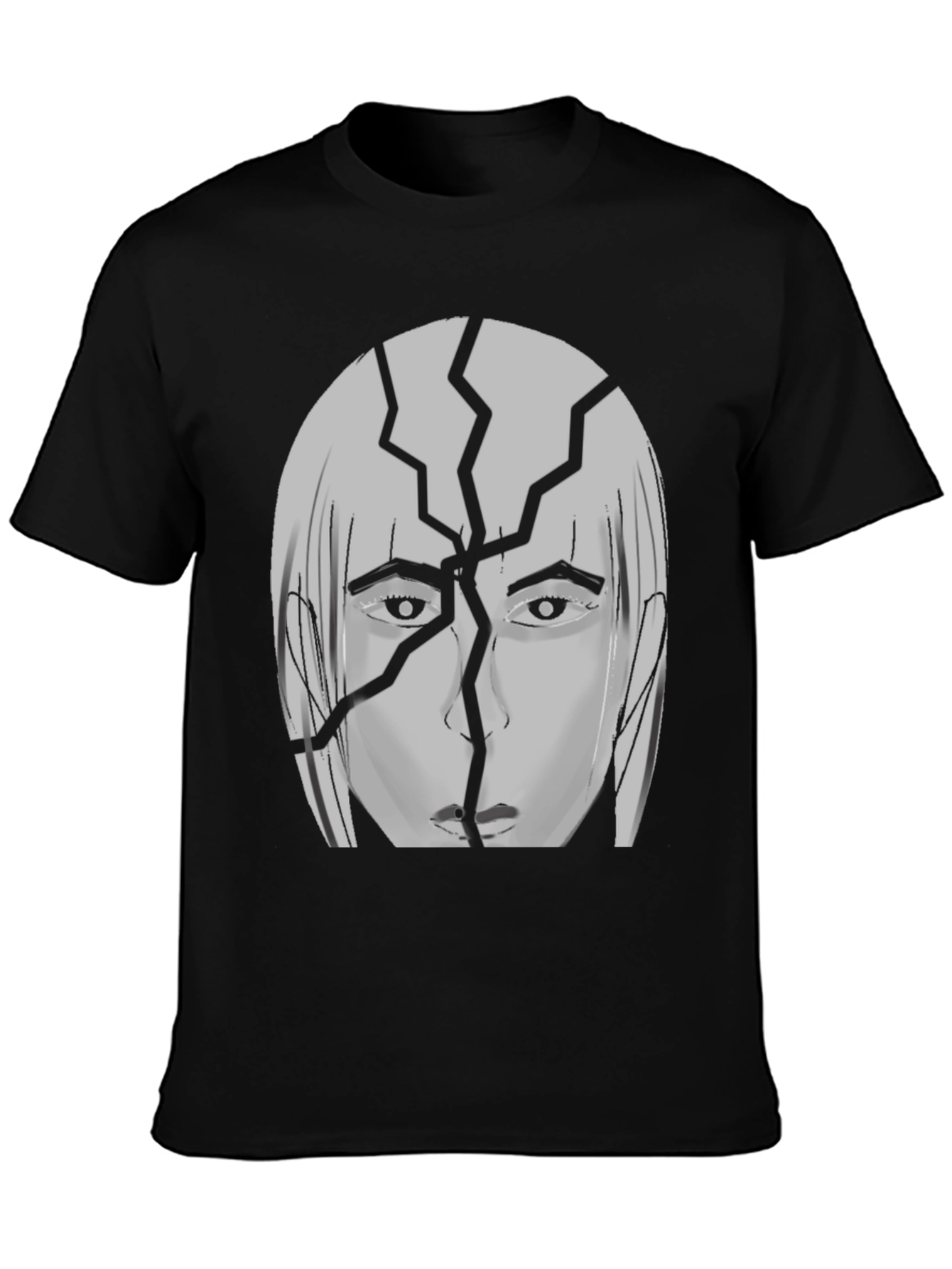 Black Cracked Head Graphic Print T-Shirt view 3