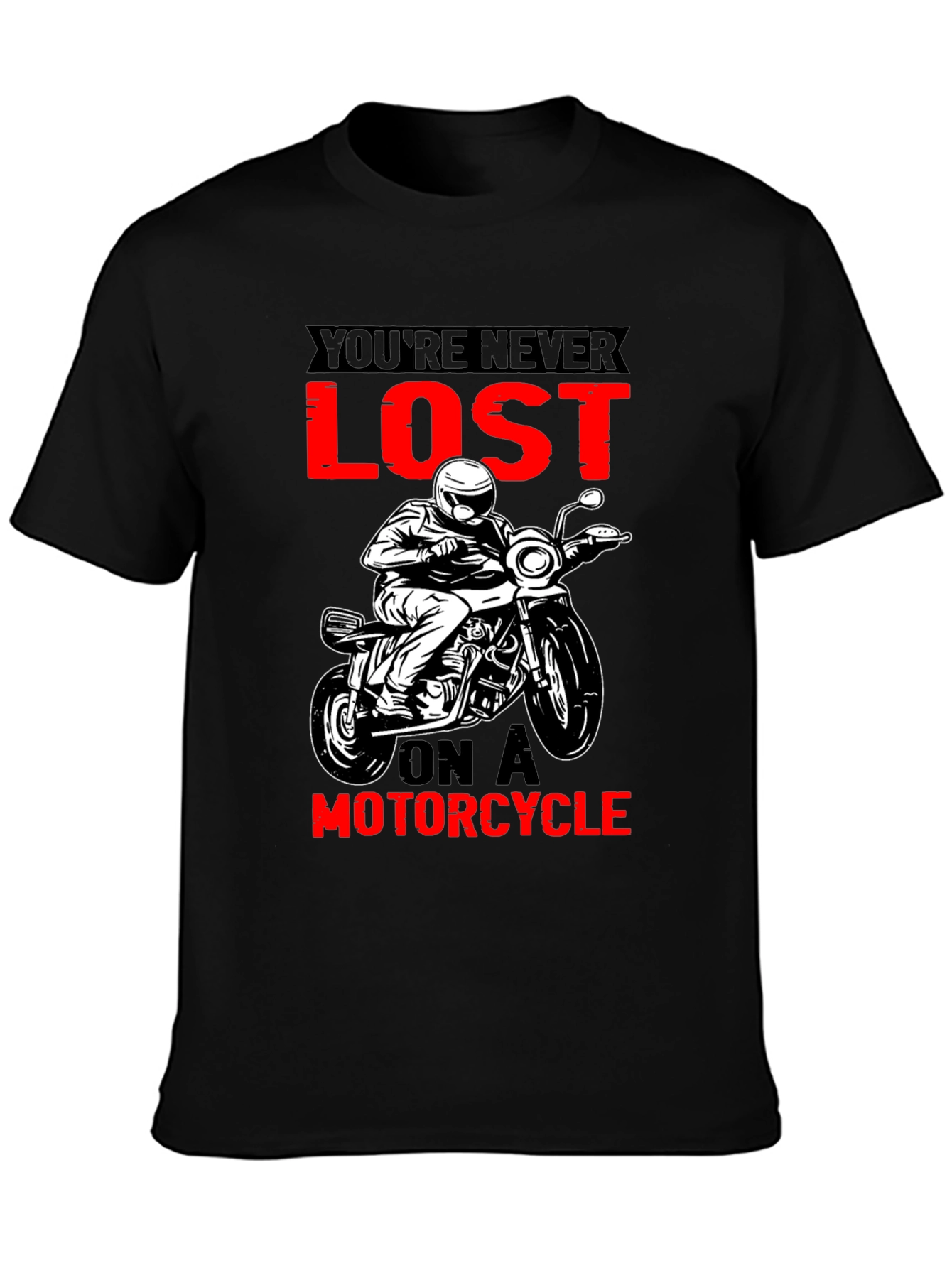 Black Motorcycle T-Shirt - You're Never Lost Design view 3