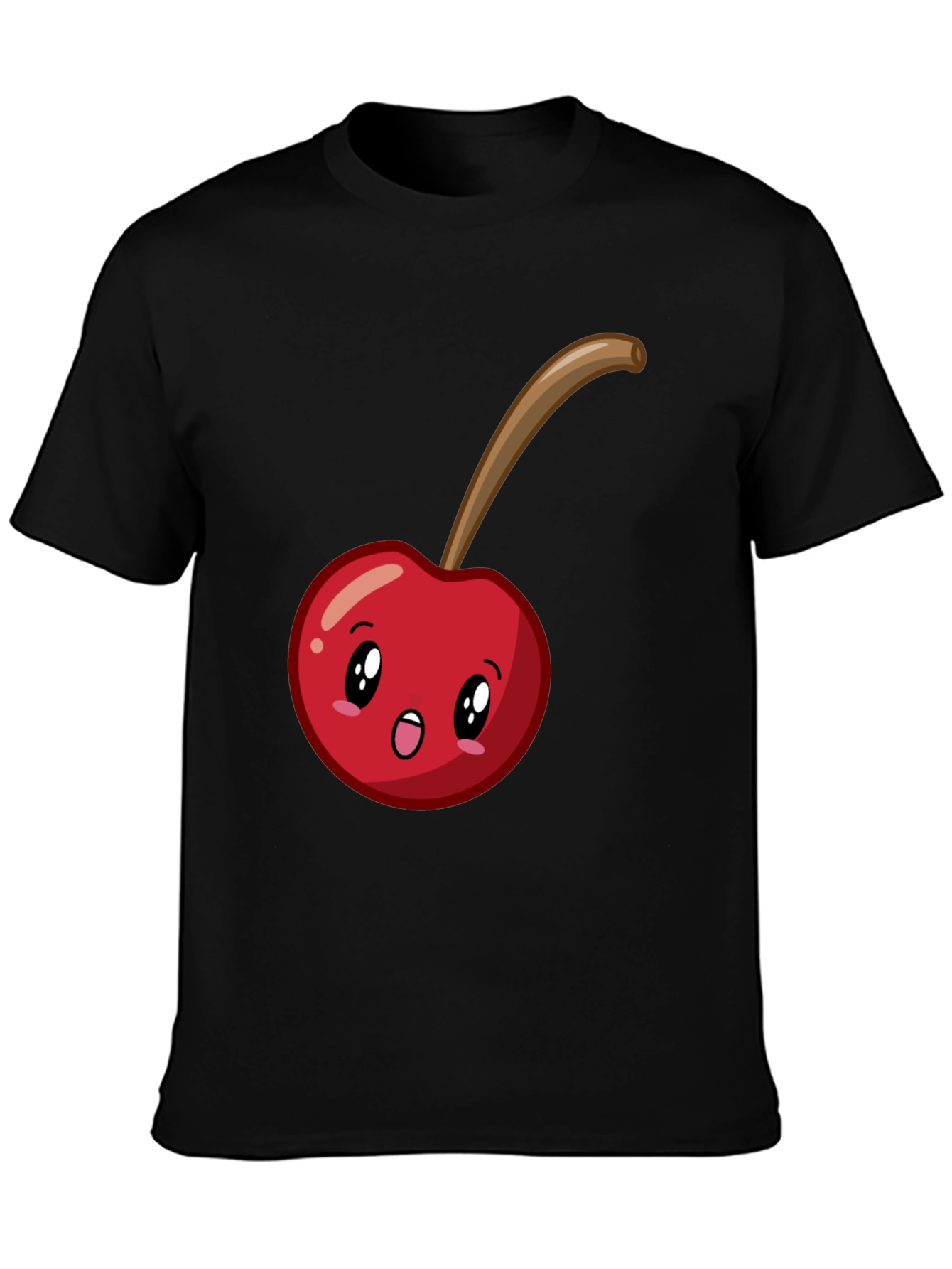 Black Cute Cherry Cartoon Graphic T-Shirt - Black view 3