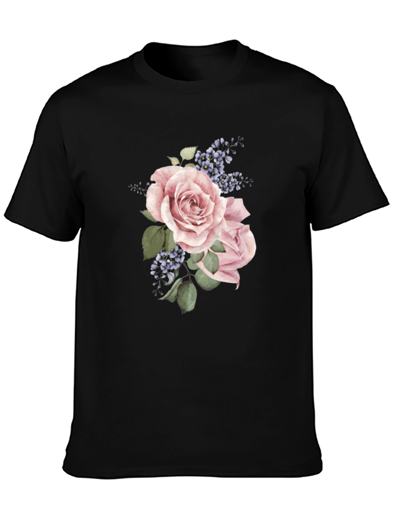 Black Floral Rose Graphic Black T-Shirt view 3