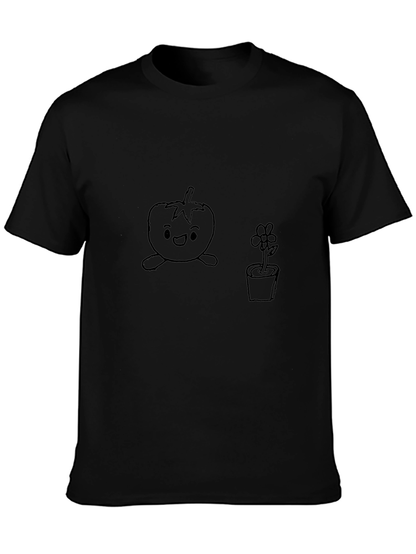 Cute Tomato & Flower Graphic T-Shirt - Unisex Black Tee - 3