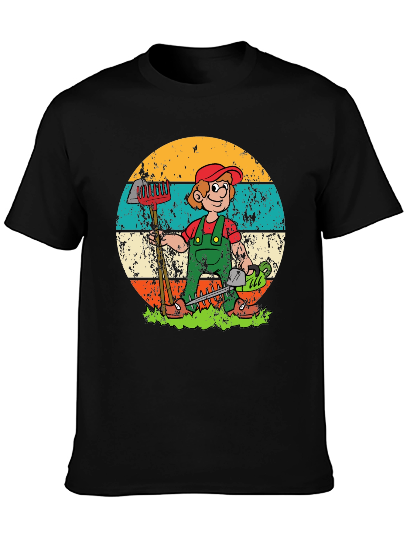 Black Gardener Cartoon Graphic T-Shirt - Unisex view 3