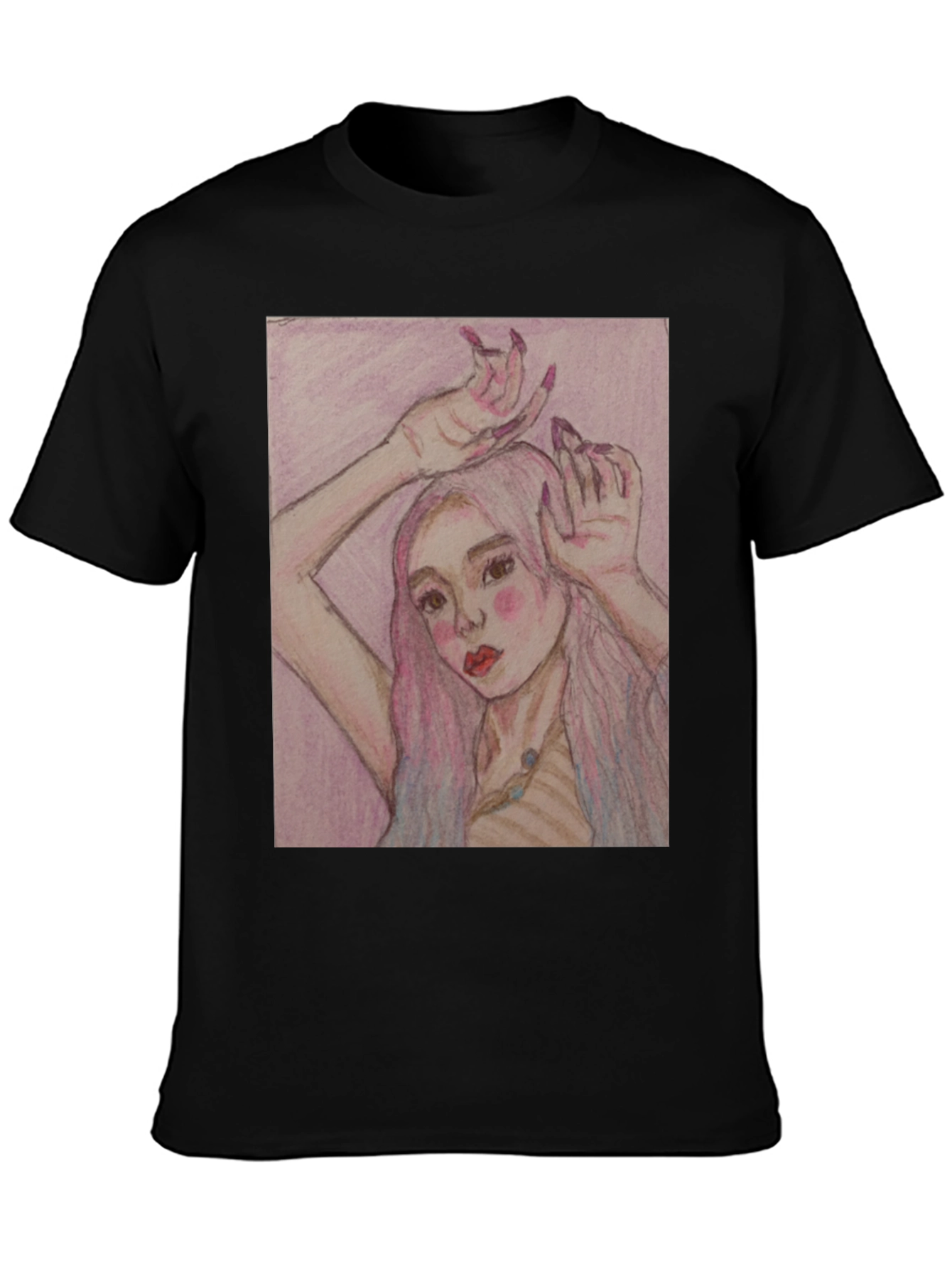 Black Artistic Woman Graphic Print Black T-Shirt view 3