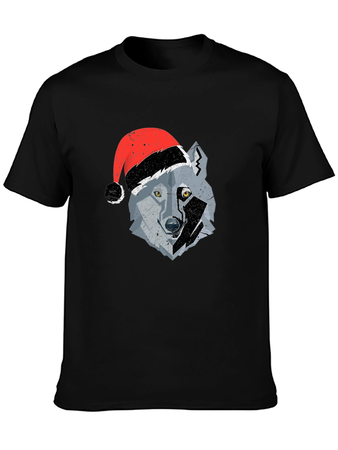 Black Wolf Santa Hat Graphic Tee view 3