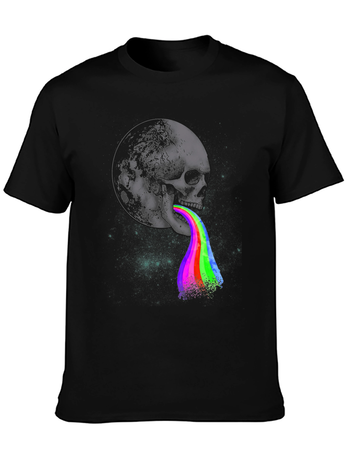 Black Skull Moon Rainbow Graphic Tee - Dark Style view 3