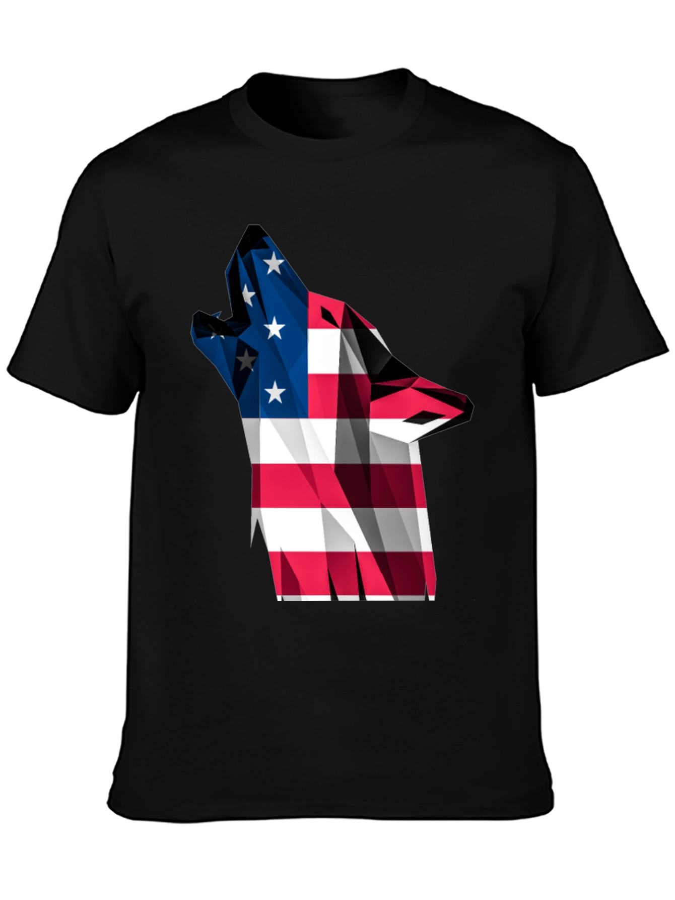 Black American Flag Wolf Graphic Tee view 3