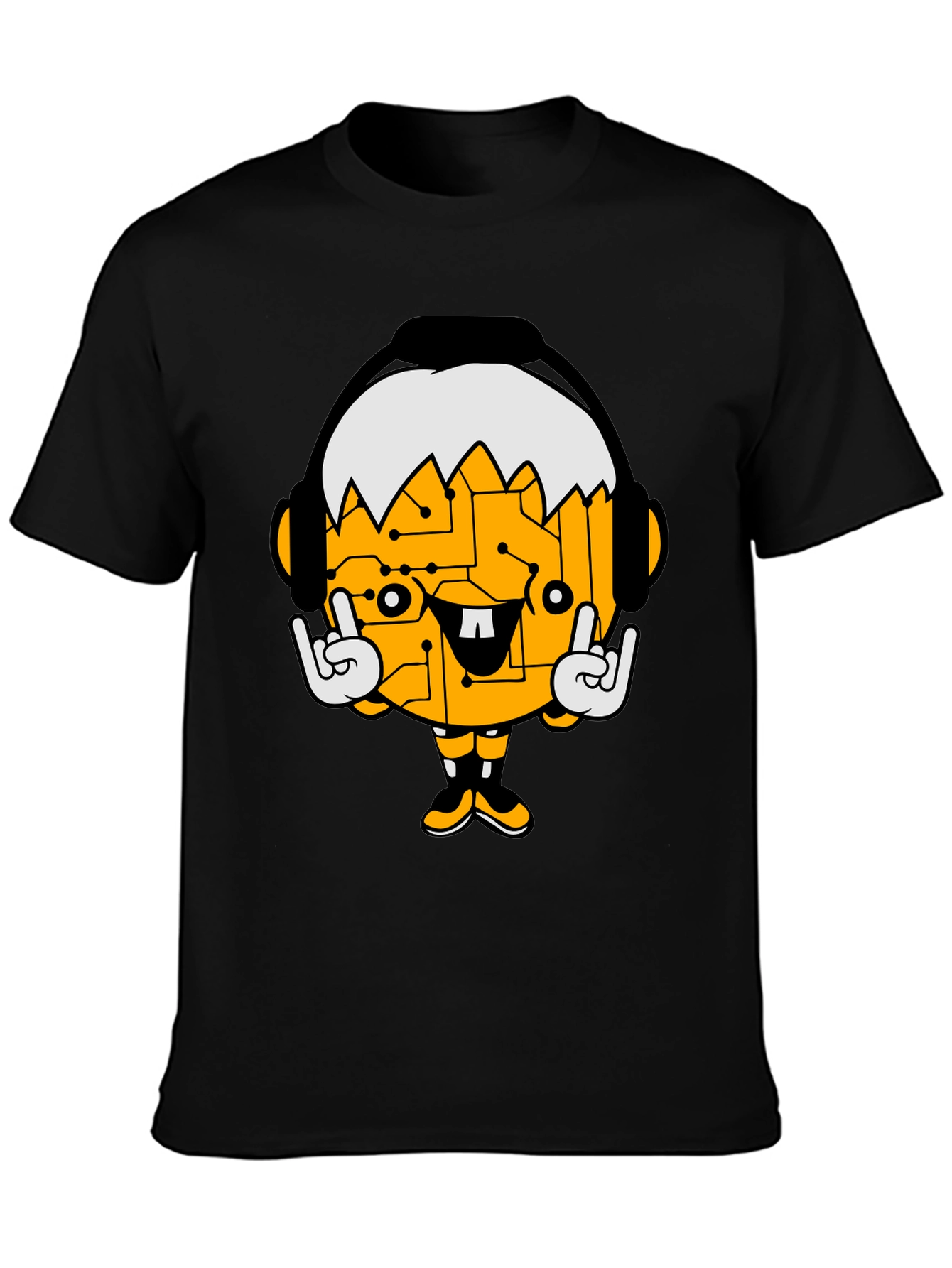 Black Tech Head Cartoon Graphic Black T-Shirt view 3