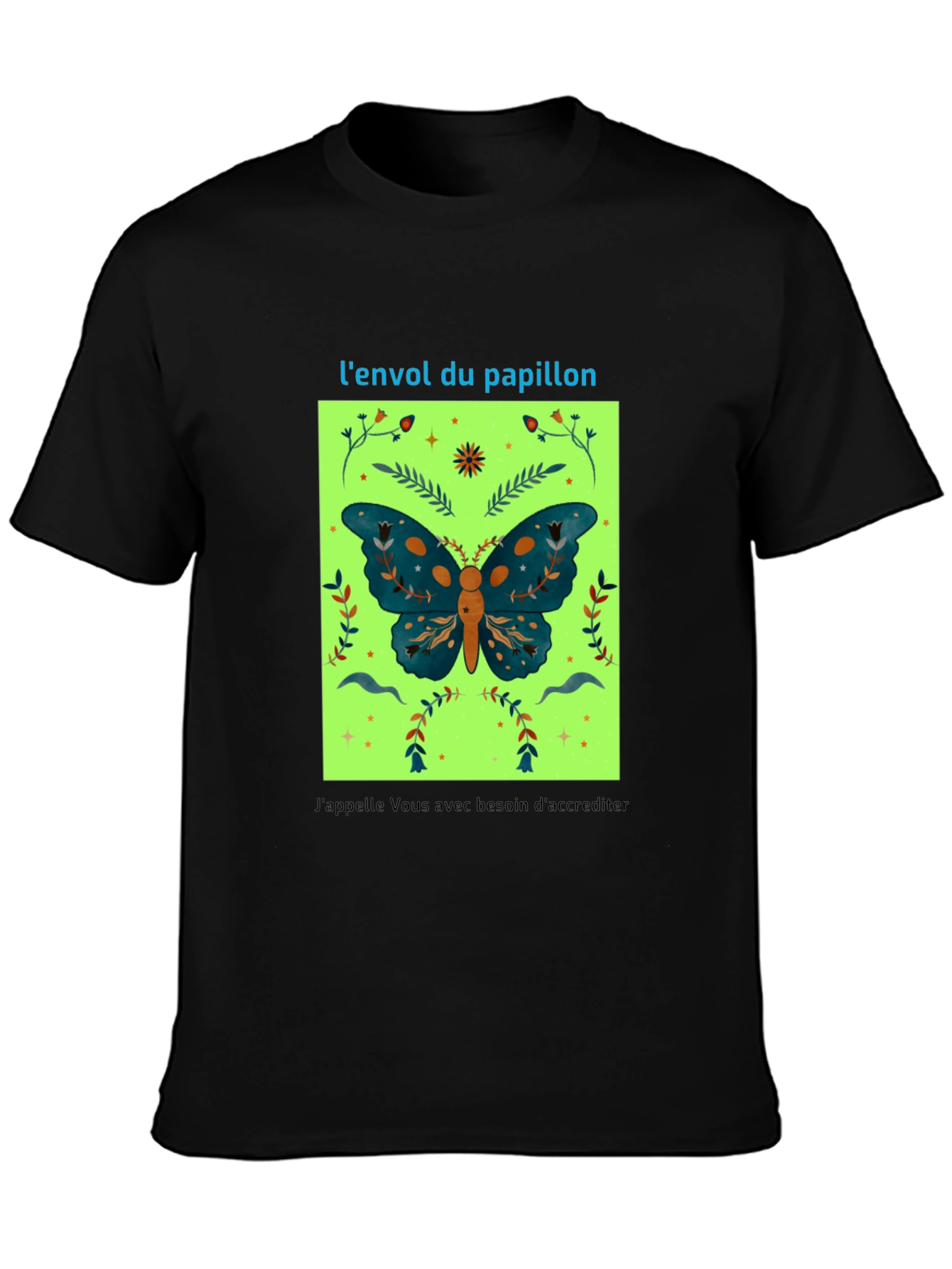 Black Butterfly Graphic Tee - French Slogan Design view 3