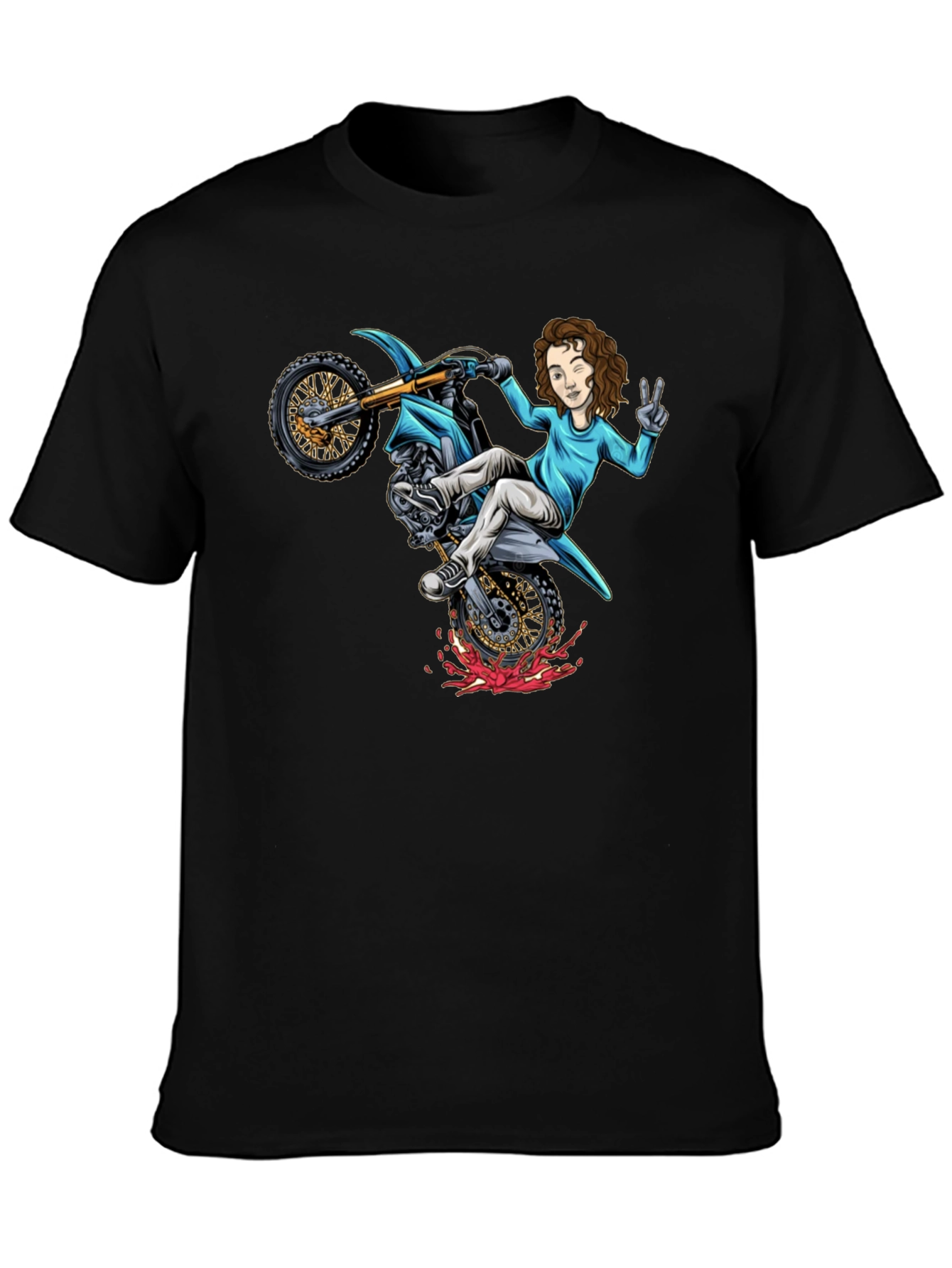 Black Motorcycle Girl Graphic Tee - Black Cotton Shirt view 3