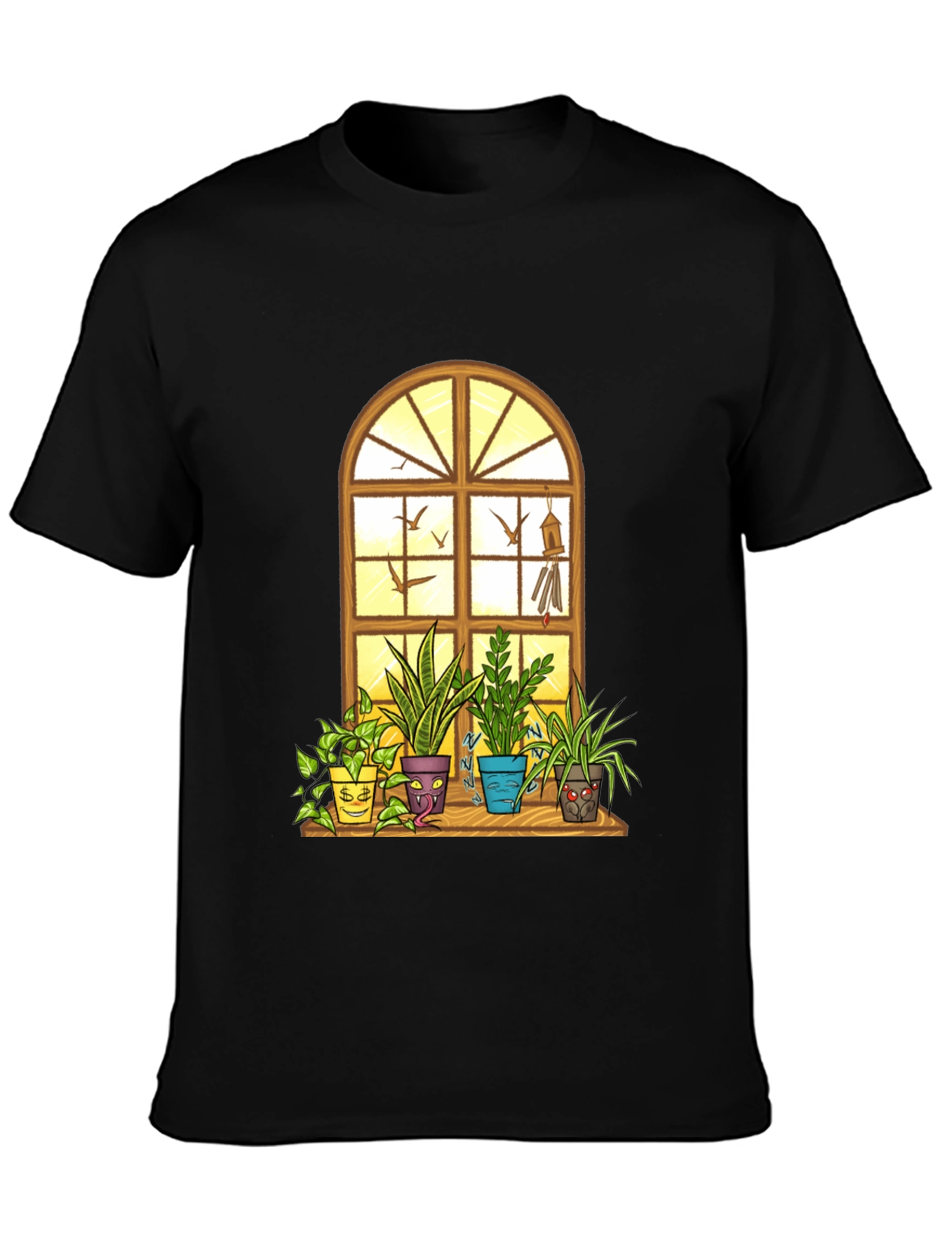 Black Men's Novelty Potted Plants Graphic T-Shirt view 3