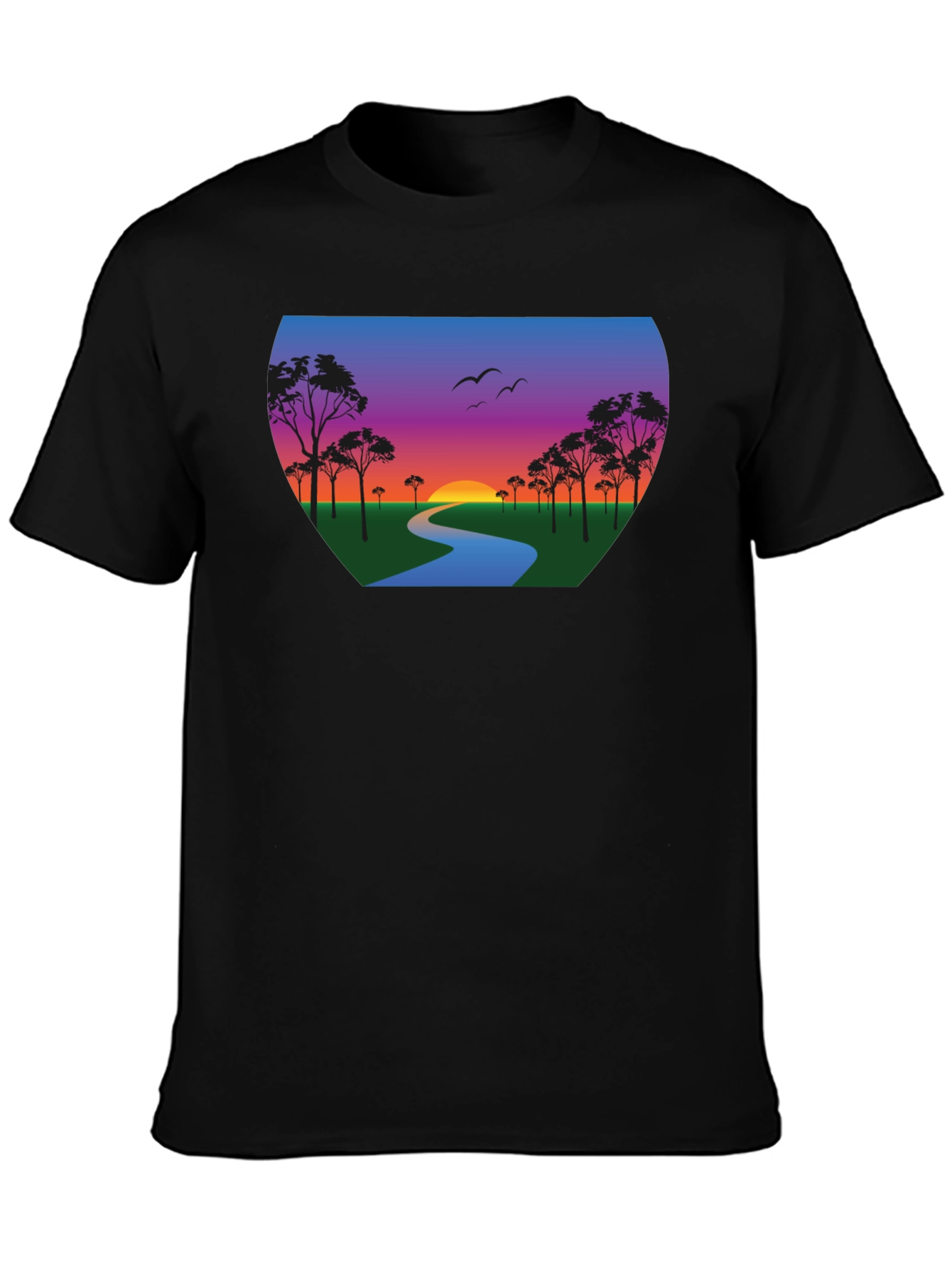 Black Sunset River Graphic Tee - Black Cotton Blend view 3