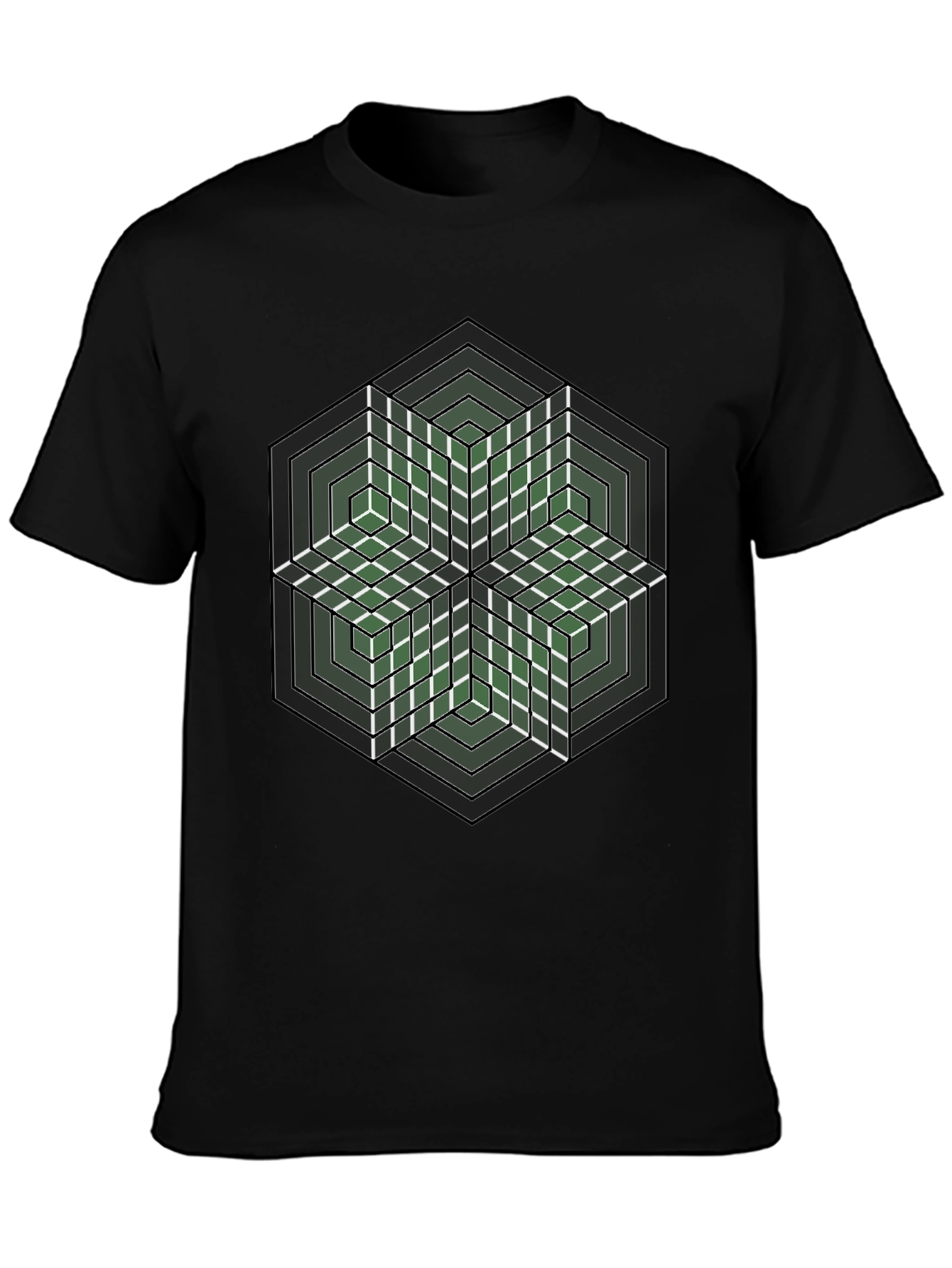 Black Geometric Hexagon Illusion Graphic Tee - Black view 3