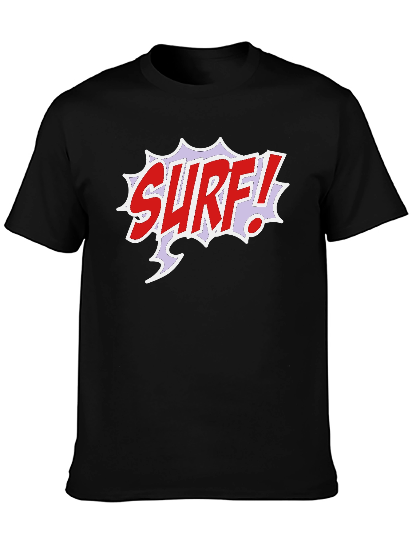 Black Surf Comic Style Black T-Shirt view 3