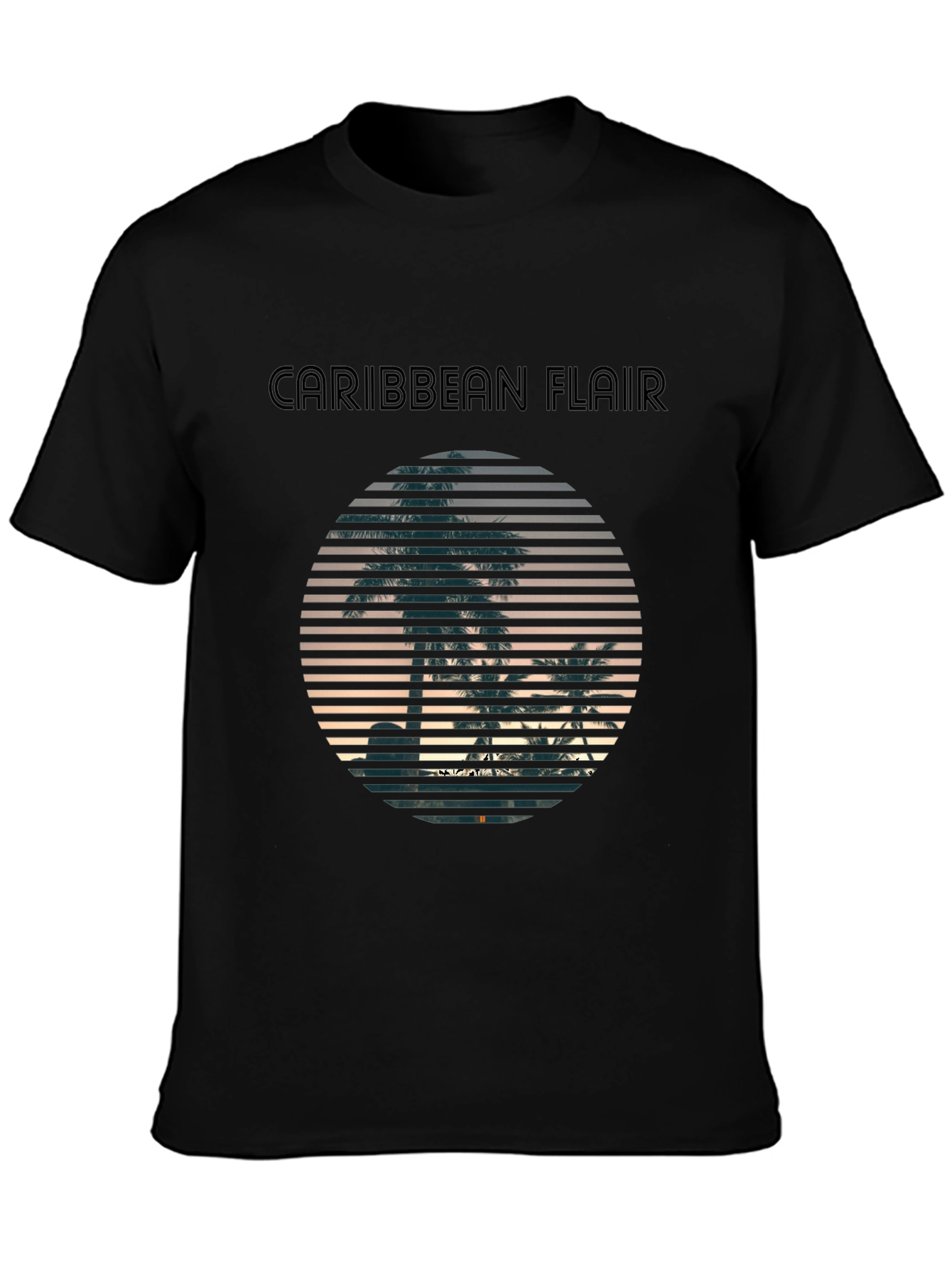 Black Caribbean Flair Black T-Shirt with Palm Tree Sunset Graphic view 3