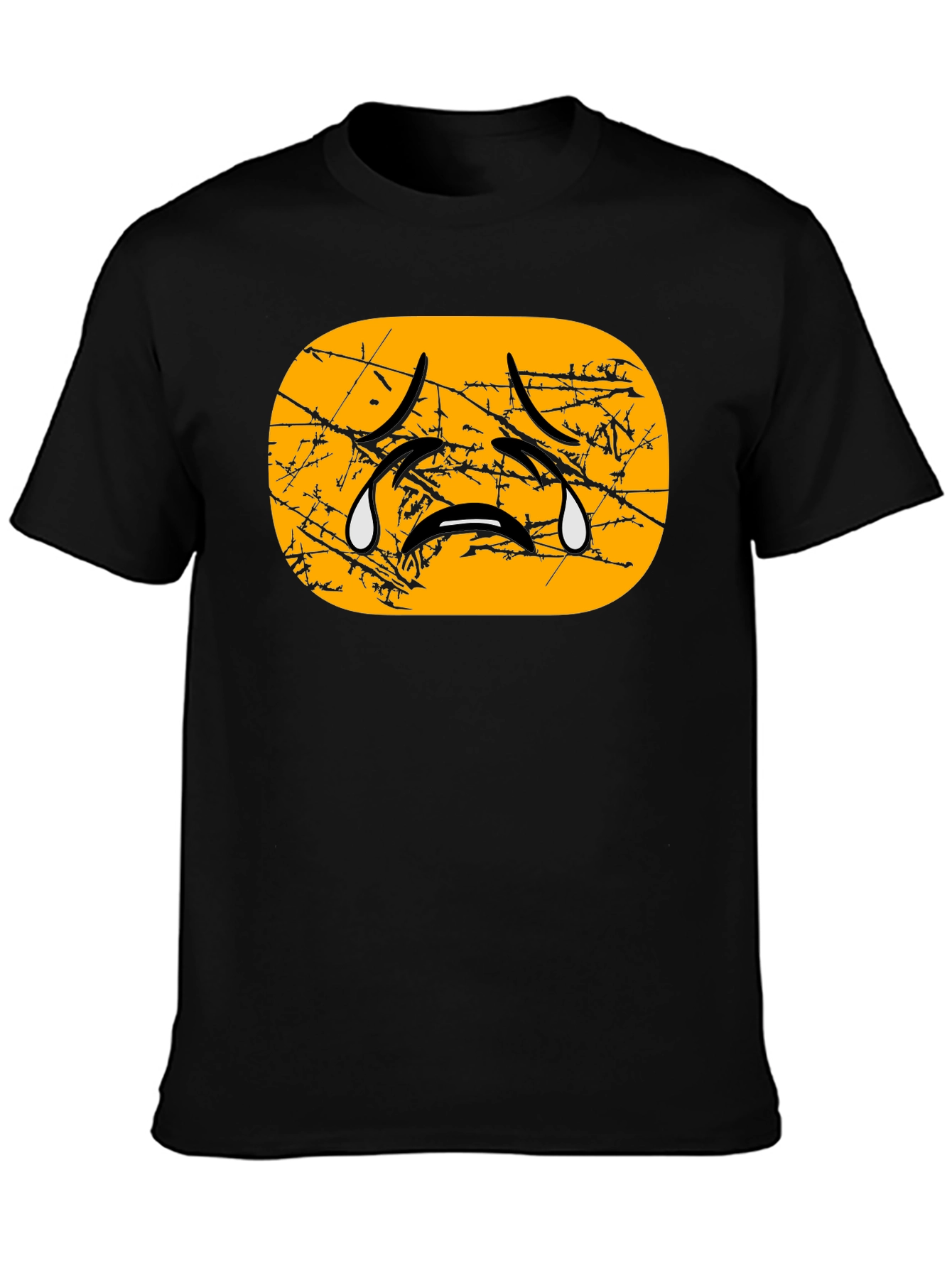 Black Distressed Crying Emoji T-Shirt - Black view 3