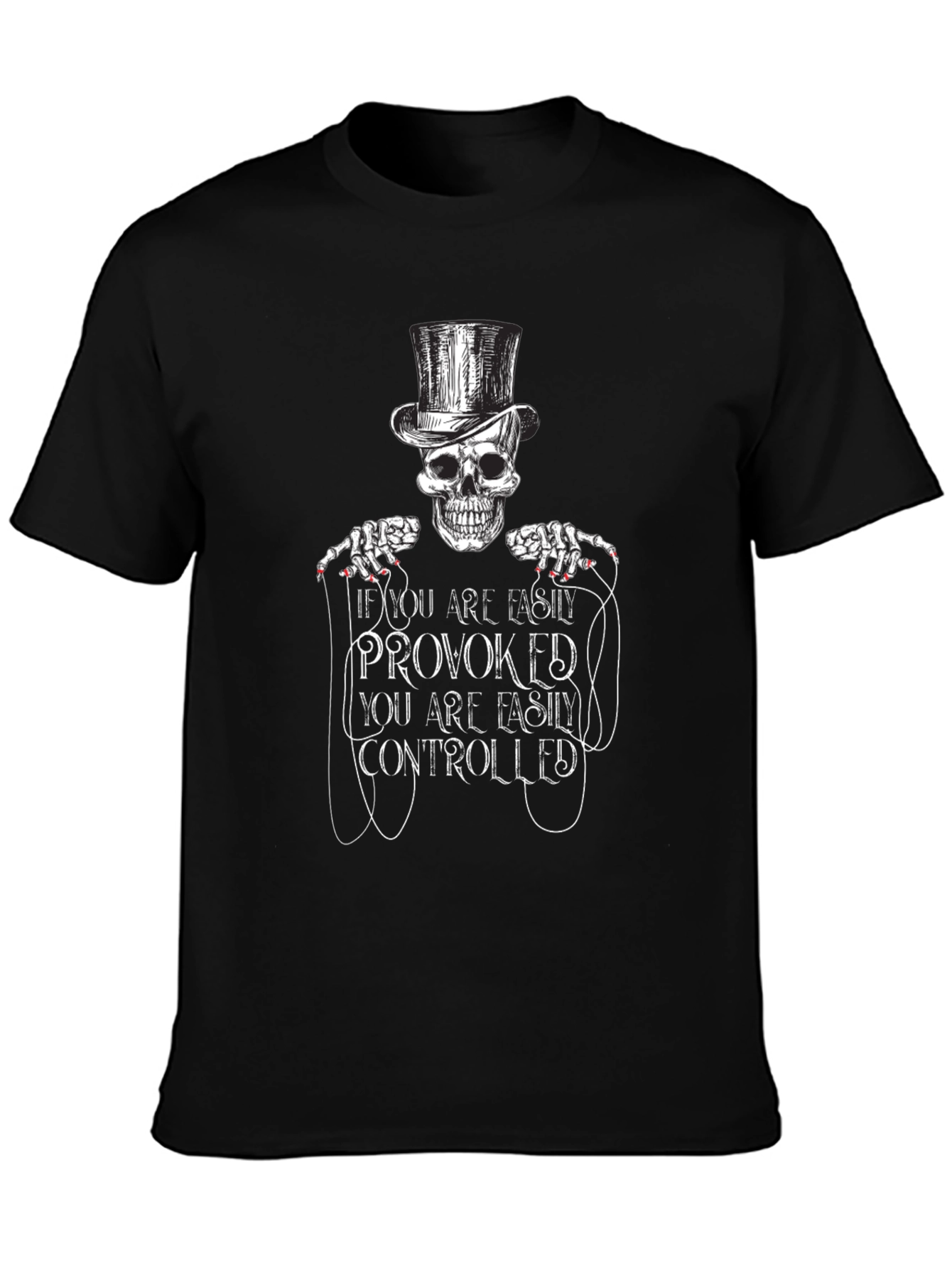 Black Provoked Controlled Skeleton Top Hat Graphic Tee - Black view 3