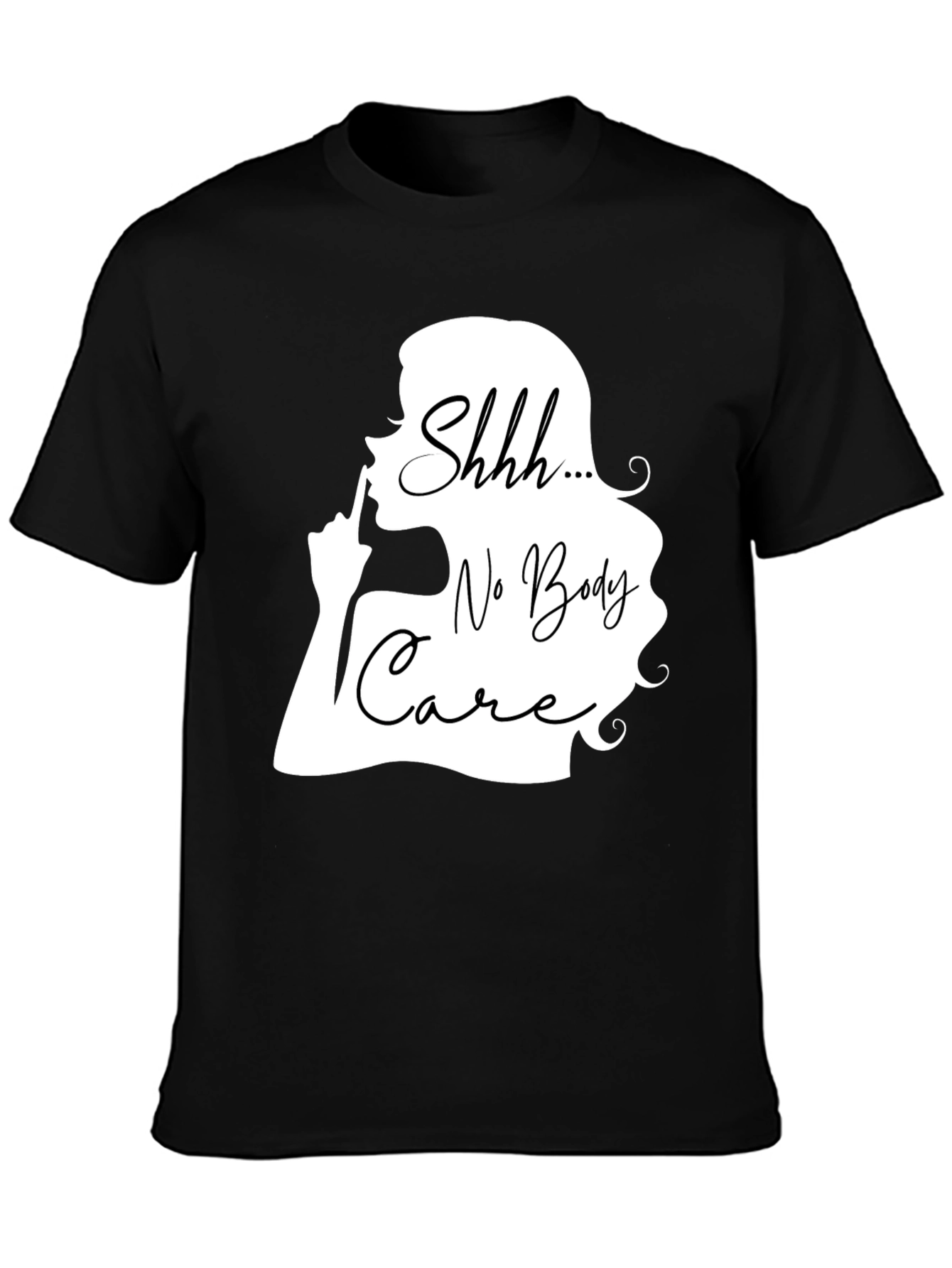 Black Shhh No Body Care Graphic Tee - Black Cotton T-Shirt view 3