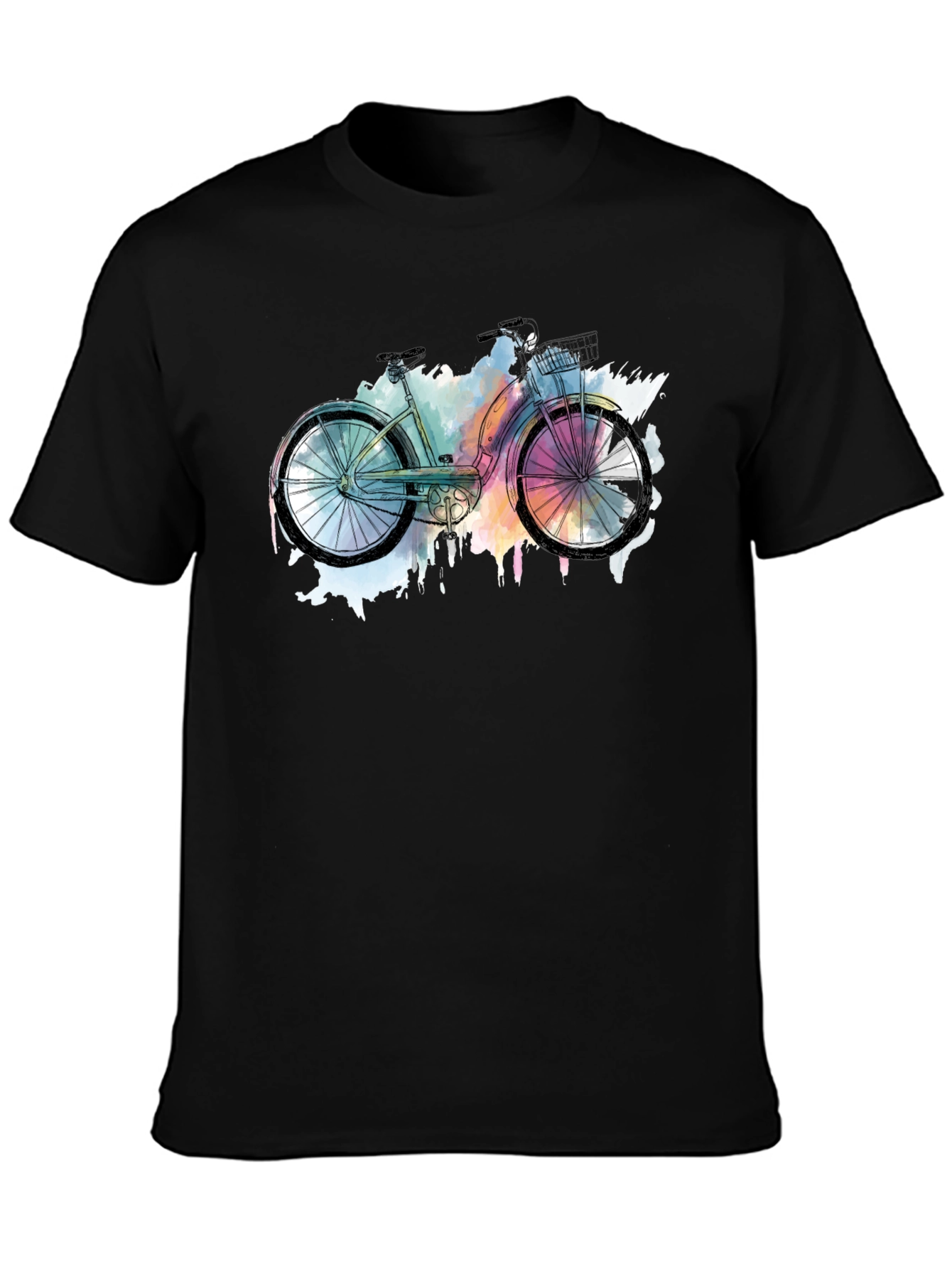Black Watercolor Bicycle Graphic T-Shirt - Black view 3