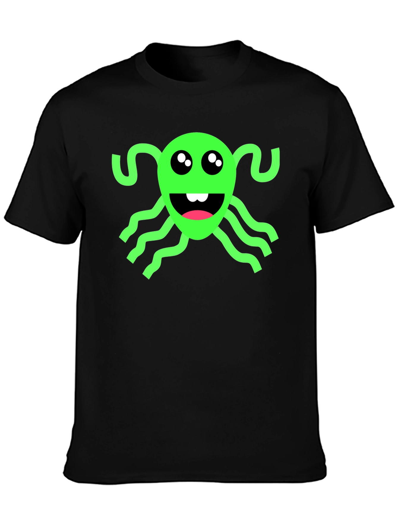 Black Funny Green Alien Black T-Shirt view 3