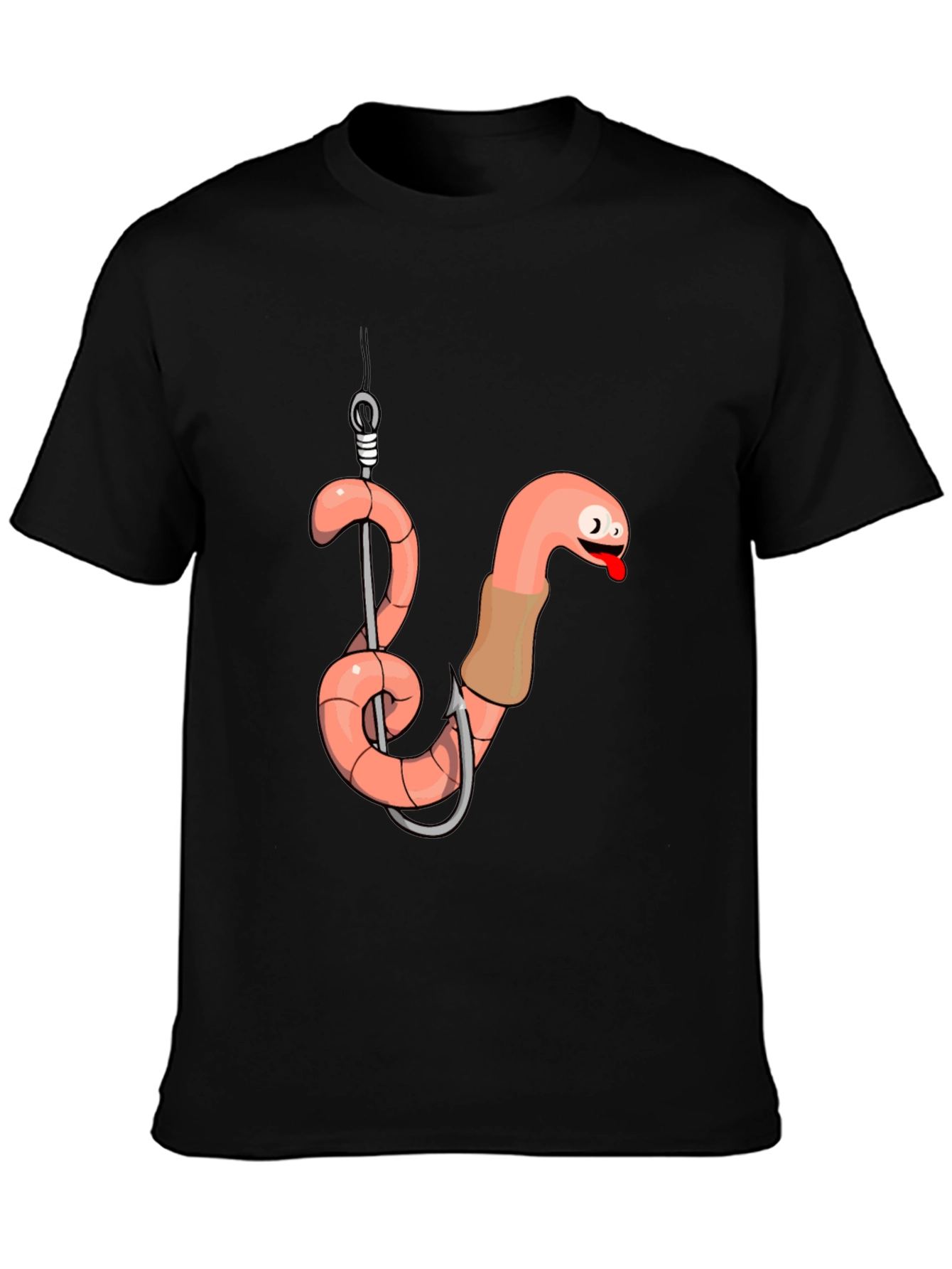 Black Funny Worm on Hook Black T-Shirt view 3