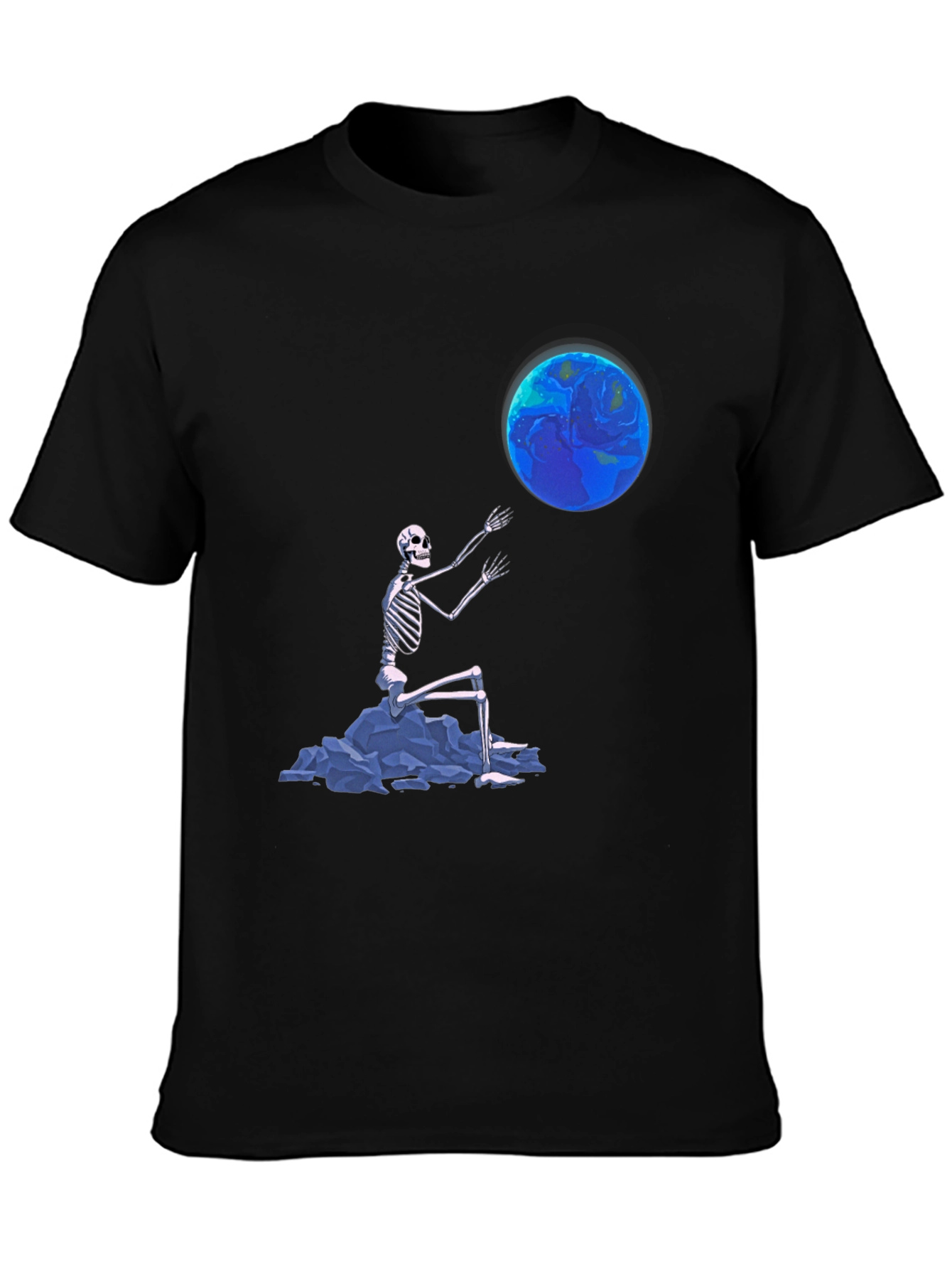 Black Skeleton Touching Earth Graphic Tee - Black view 3