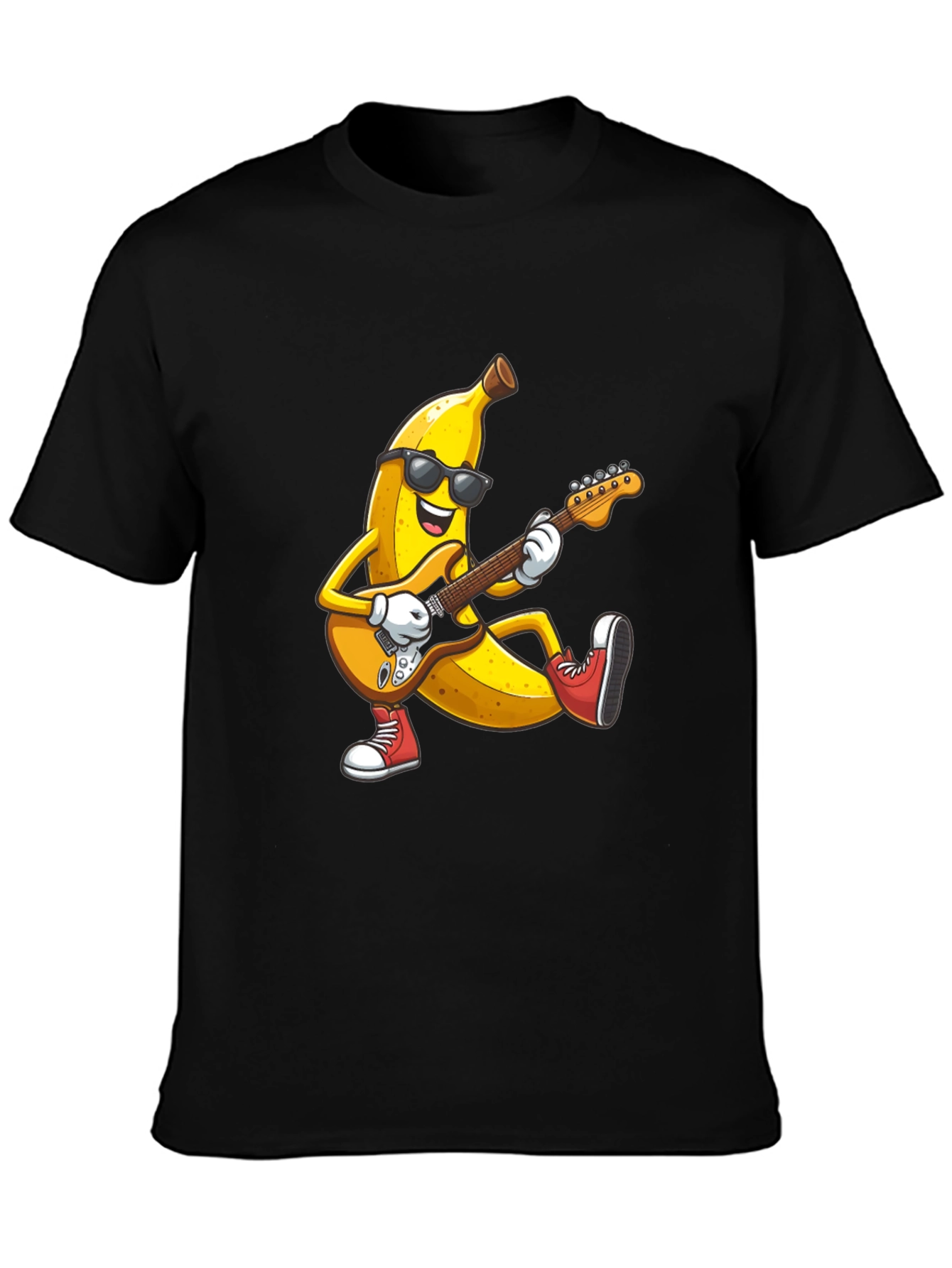 Black Banana Rocker T-Shirt - Cool Fruit Guitarist Tee view 3