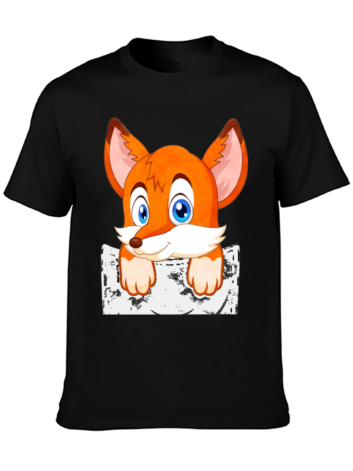 Black Cartoon Fox Graphic Print T-Shirt view 3