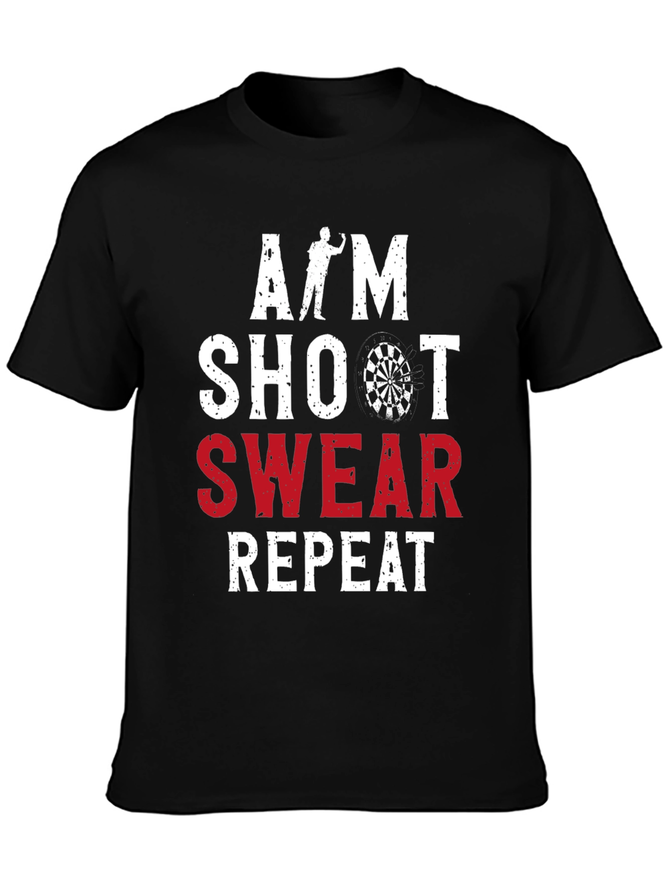Black Aim Shoot Swear Repeat Darts Graphic Tee view 3