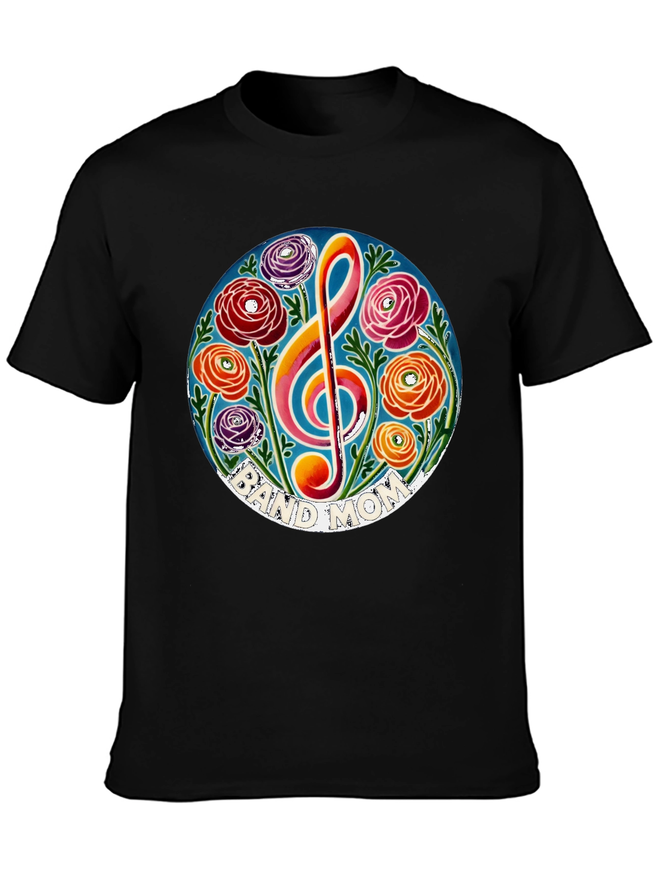 Black Band Mom Floral Treble Clef T-Shirt view 3