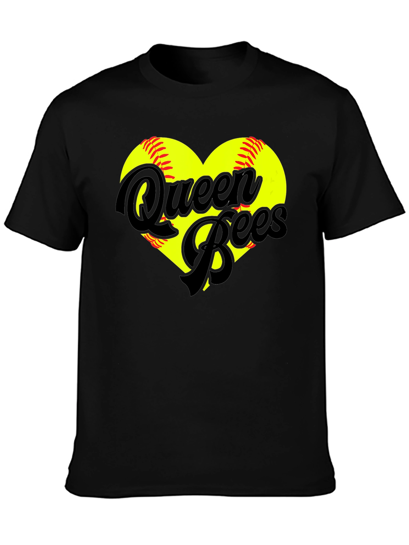 Black Queen Bees Softball Heart T-Shirt view 3