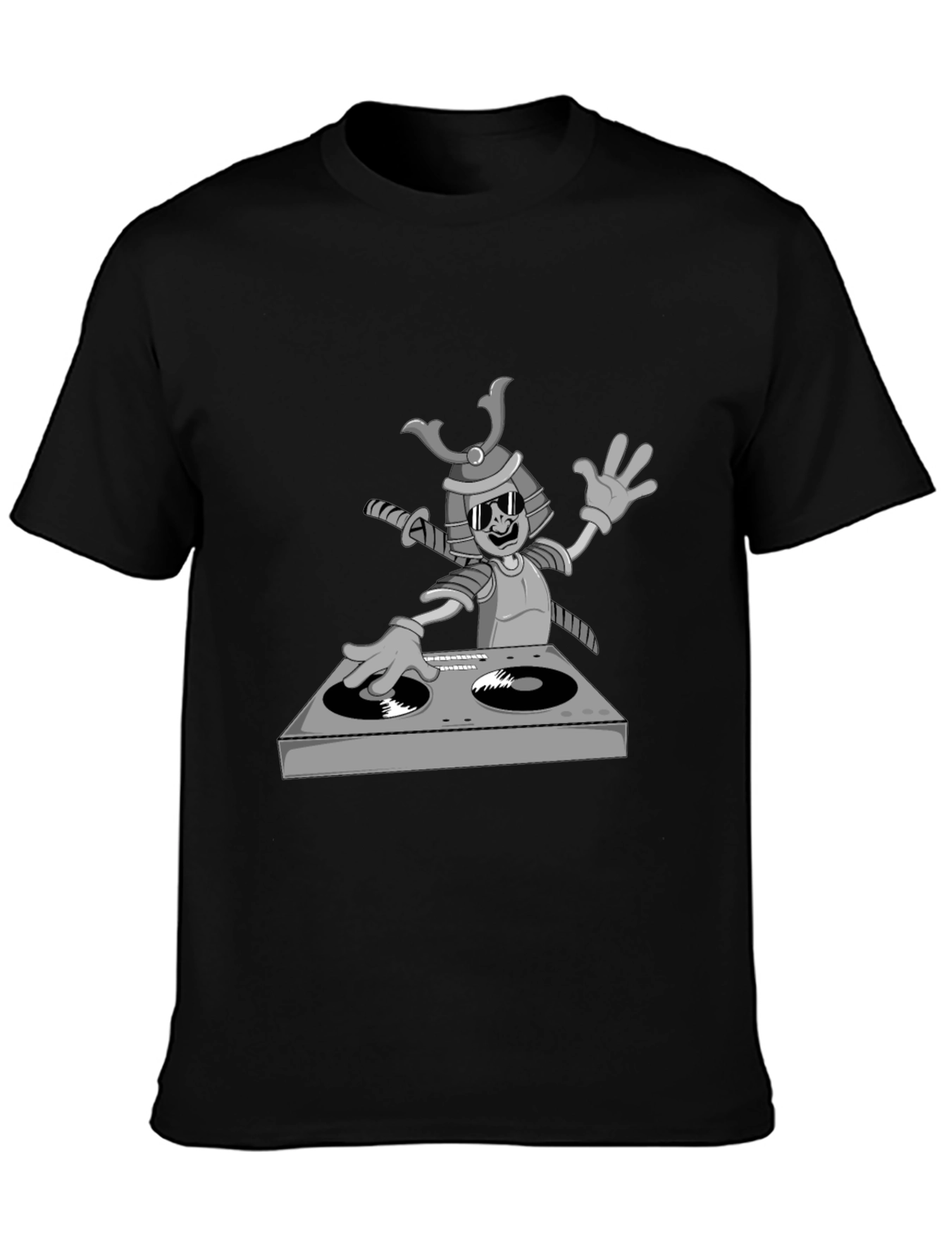 Black DJ Samurai T-Shirt - Cool Cartoon Graphic Tee view 3