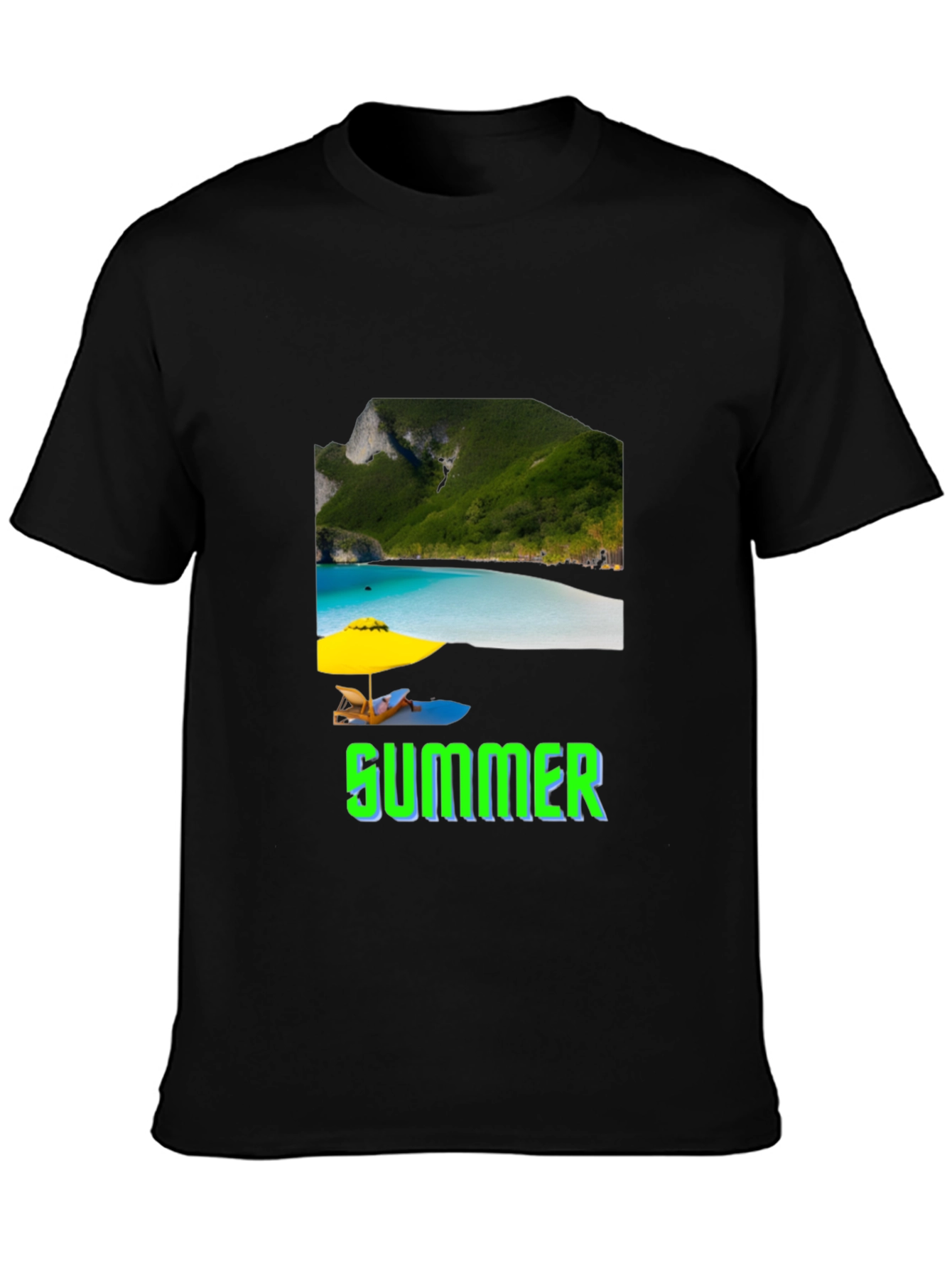 Black Summer Beach Graphic T-Shirt view 3
