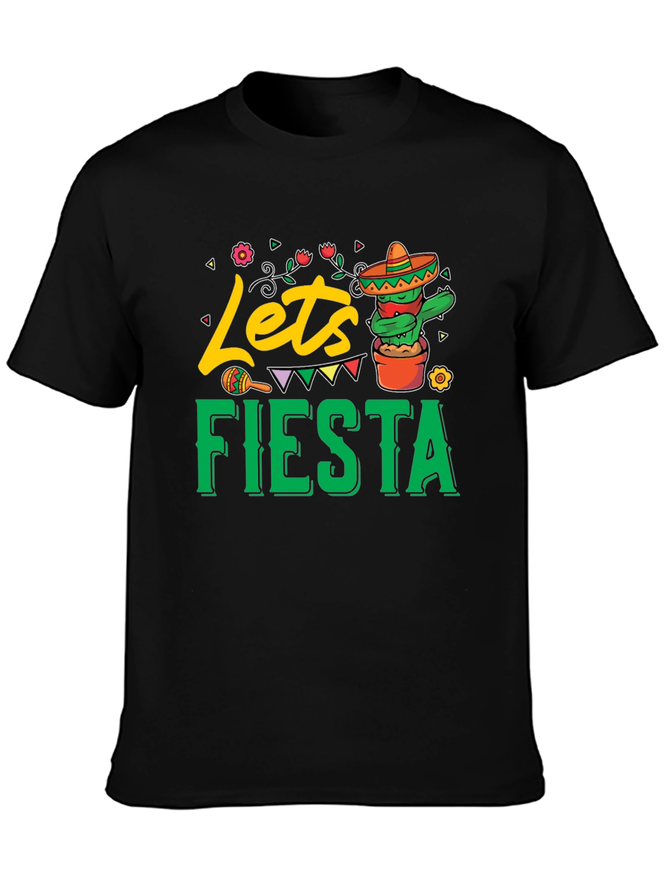 Black Let's Fiesta Black Graphic T-Shirt view 3