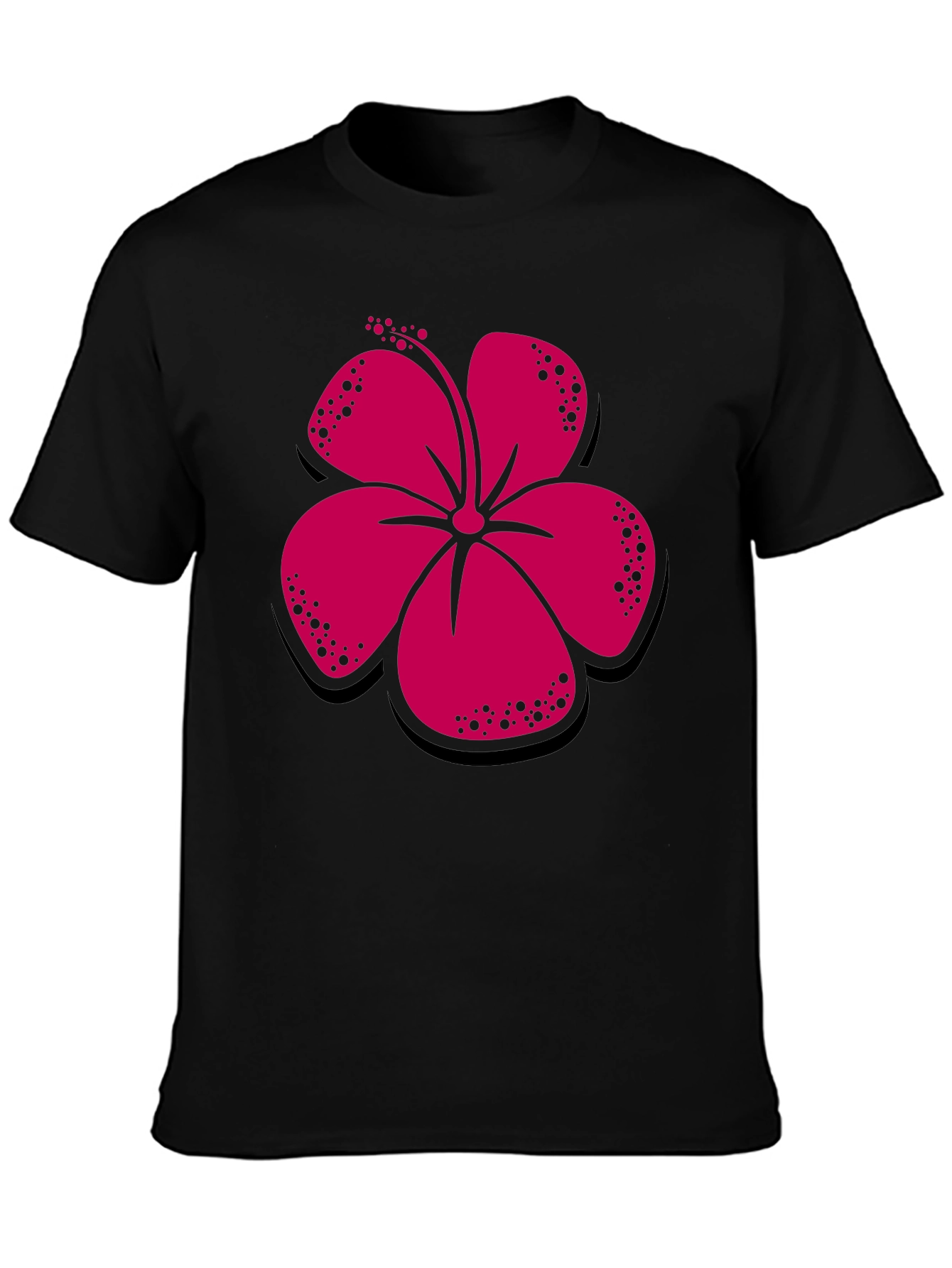 Black Hibiscus Flower Graphic Tee - Casual Black T-Shirt view 3