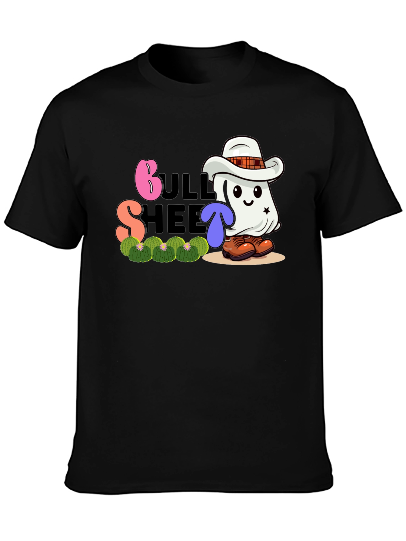 Black Bull Sheet Ghost Cowboy Graphic T-Shirt view 3