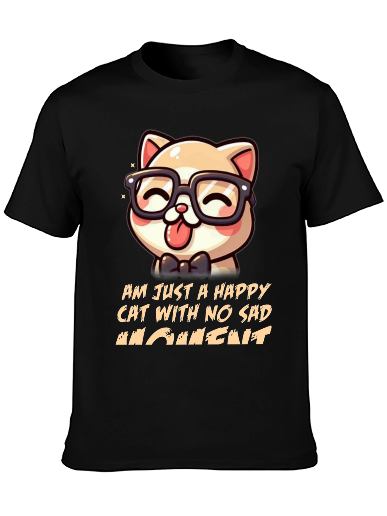 Black Happy Cat Graphic T-Shirt view 3