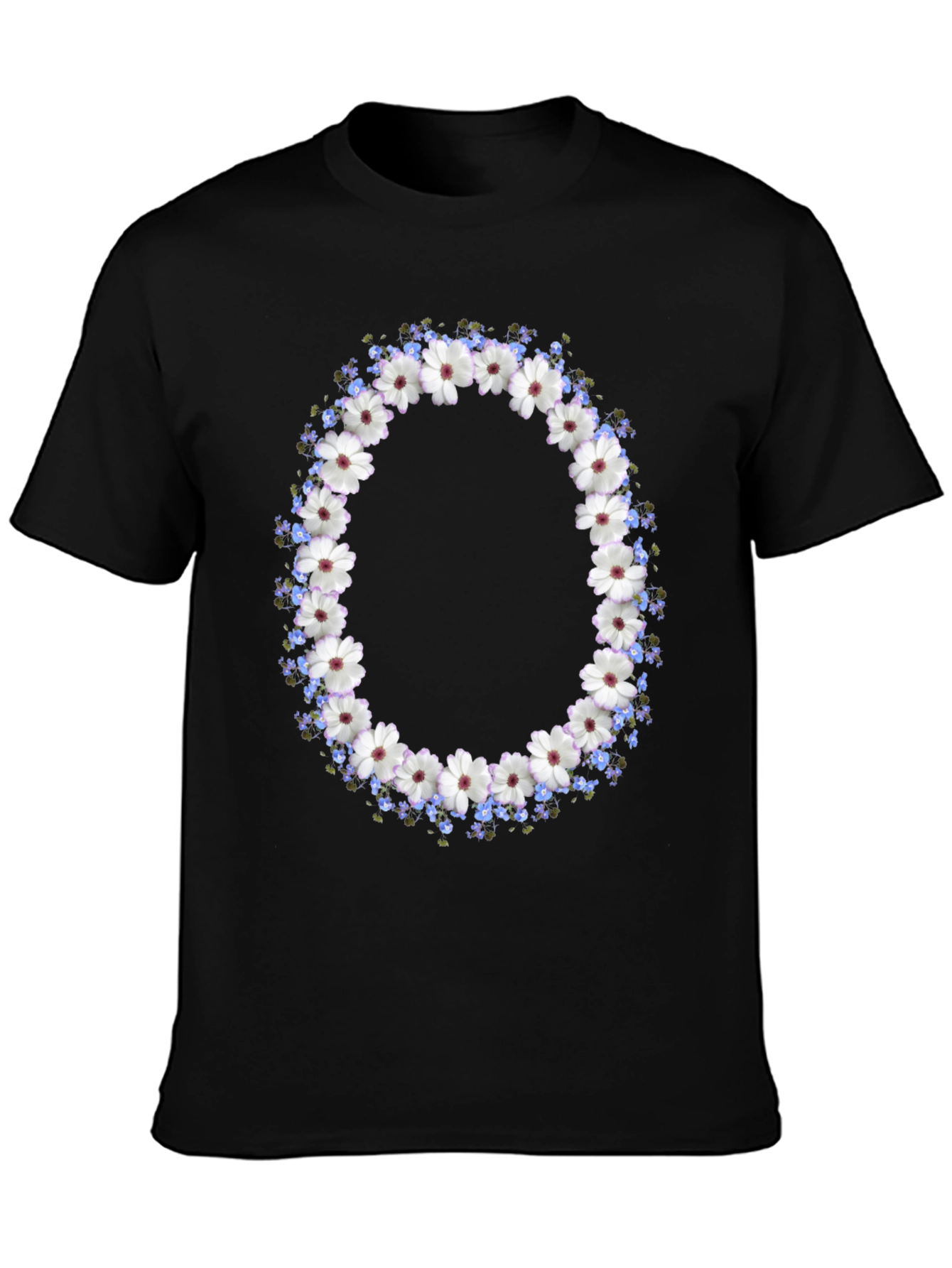 Black Floral Wreath Graphic Black T-Shirt view 3