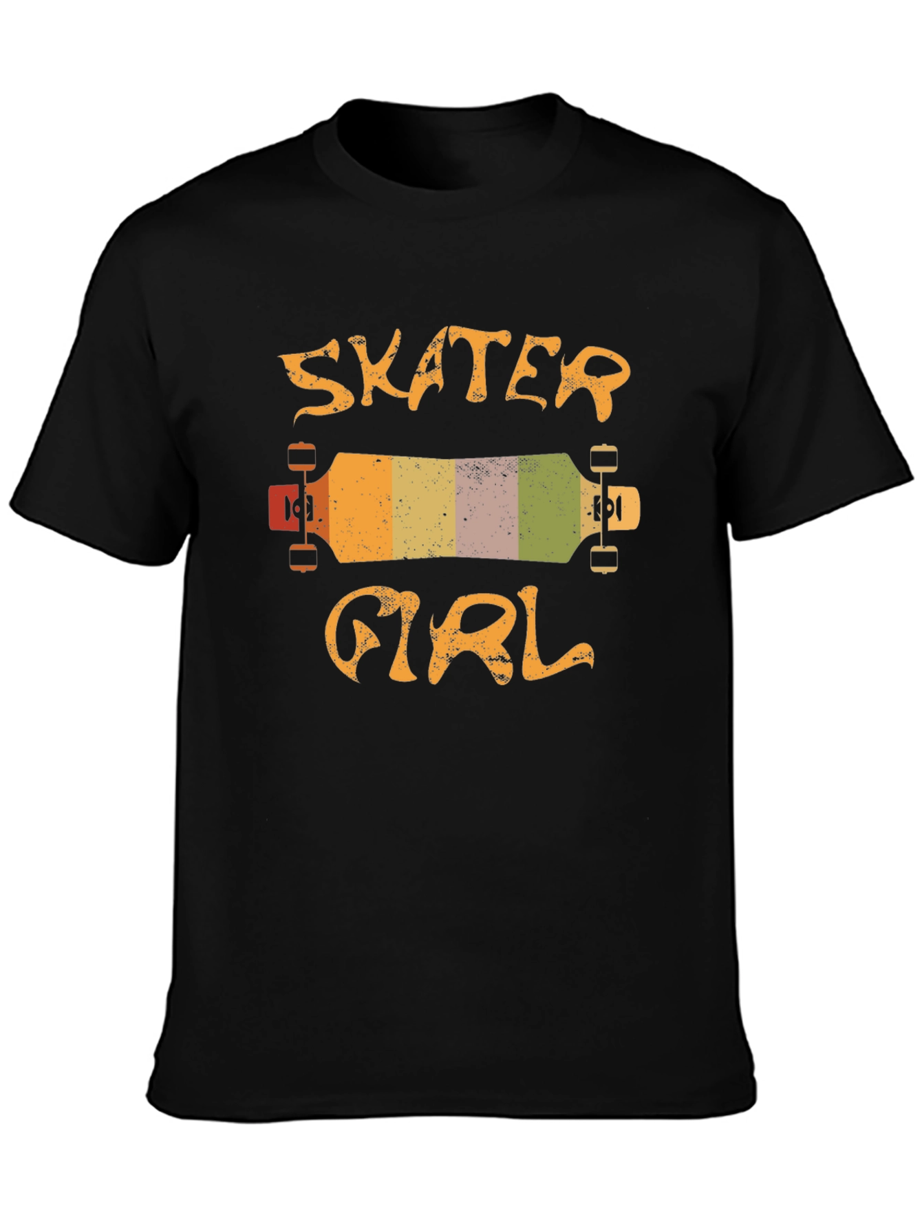 Black Skater Girl T-Shirt - Retro Skateboard Design view 3
