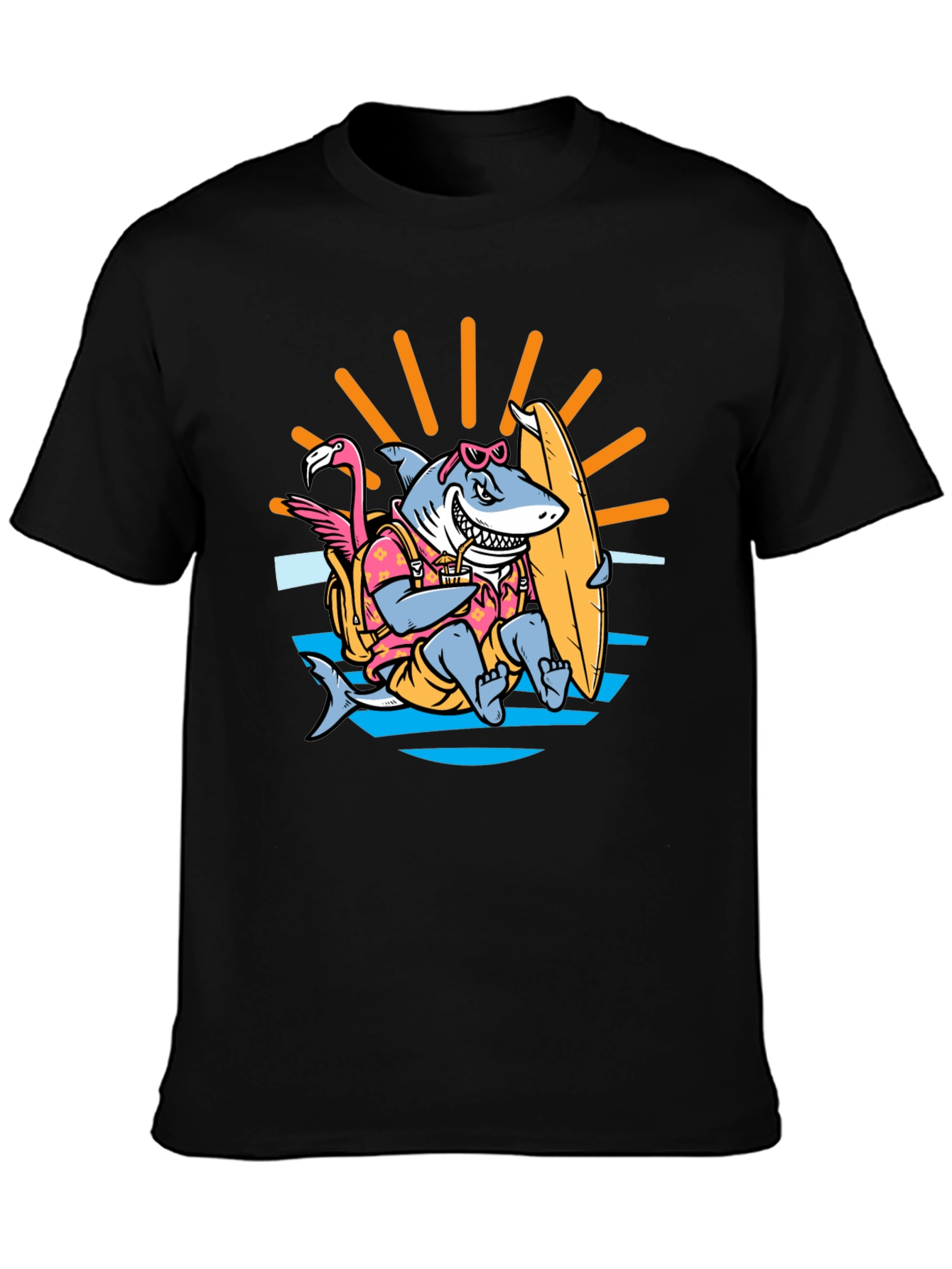 Black Surfing Shark T-Shirt - Summer Vibes view 3