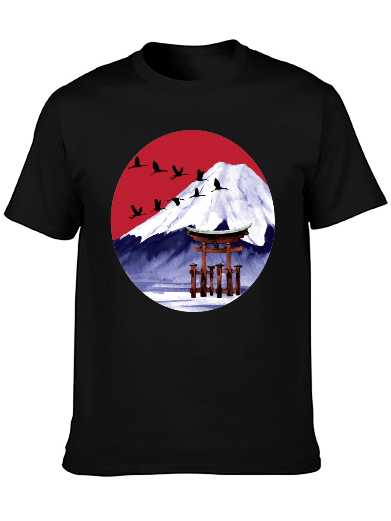 Black Japanese Mountain Scene Graphic Tee view 3